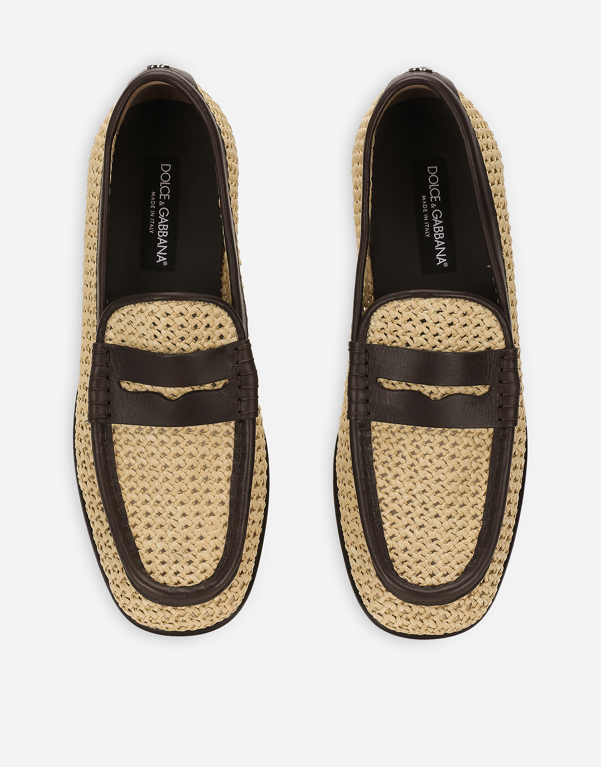 Shop Dolce & Gabbana Woven Raffia Loafers In Beige