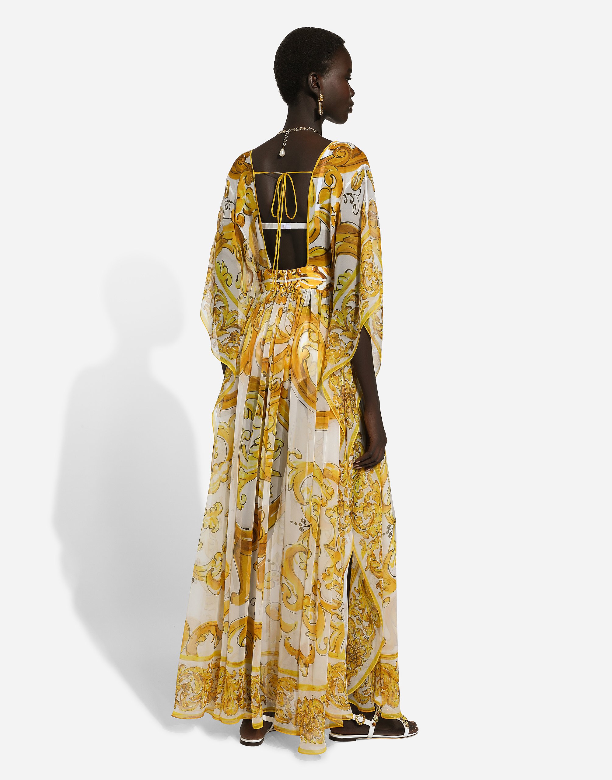 Shop Dolce & Gabbana Long Silk Chiffon Dress With Majolica Print