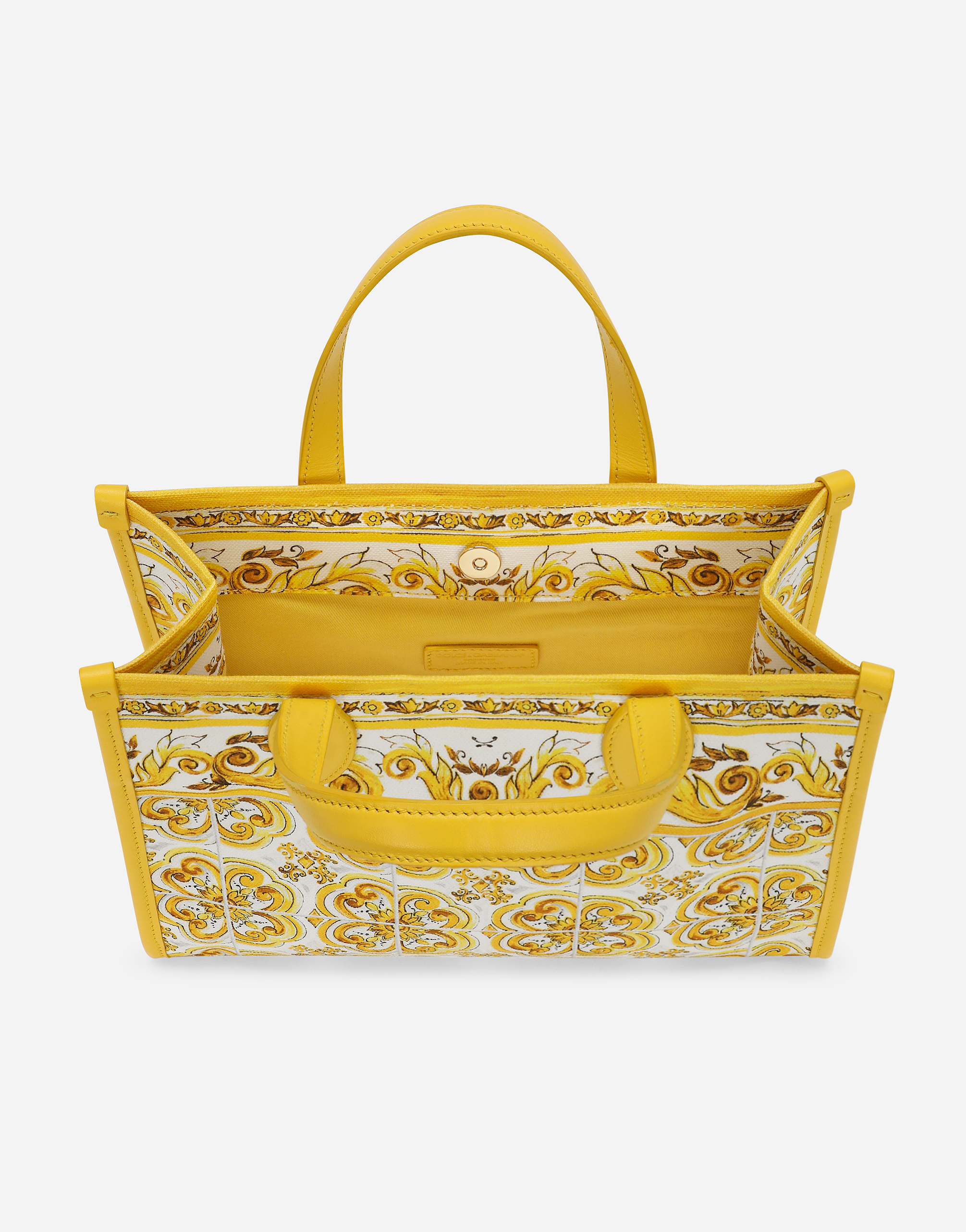 Shop Dolce & Gabbana Canvas Handbag With Yellow Majolica Print