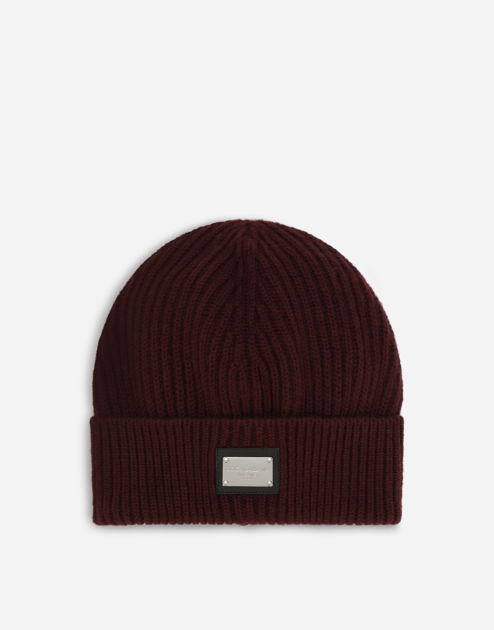 Shop Dolce & Gabbana Knit Cashmere And Wool Hat With Logo Tag In ボルドー