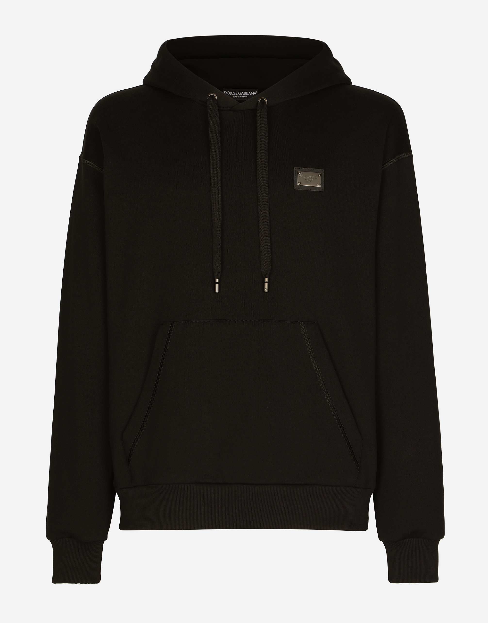 Jersey hoodie with branded tag in Black for Men | Dolce&Gabbana®