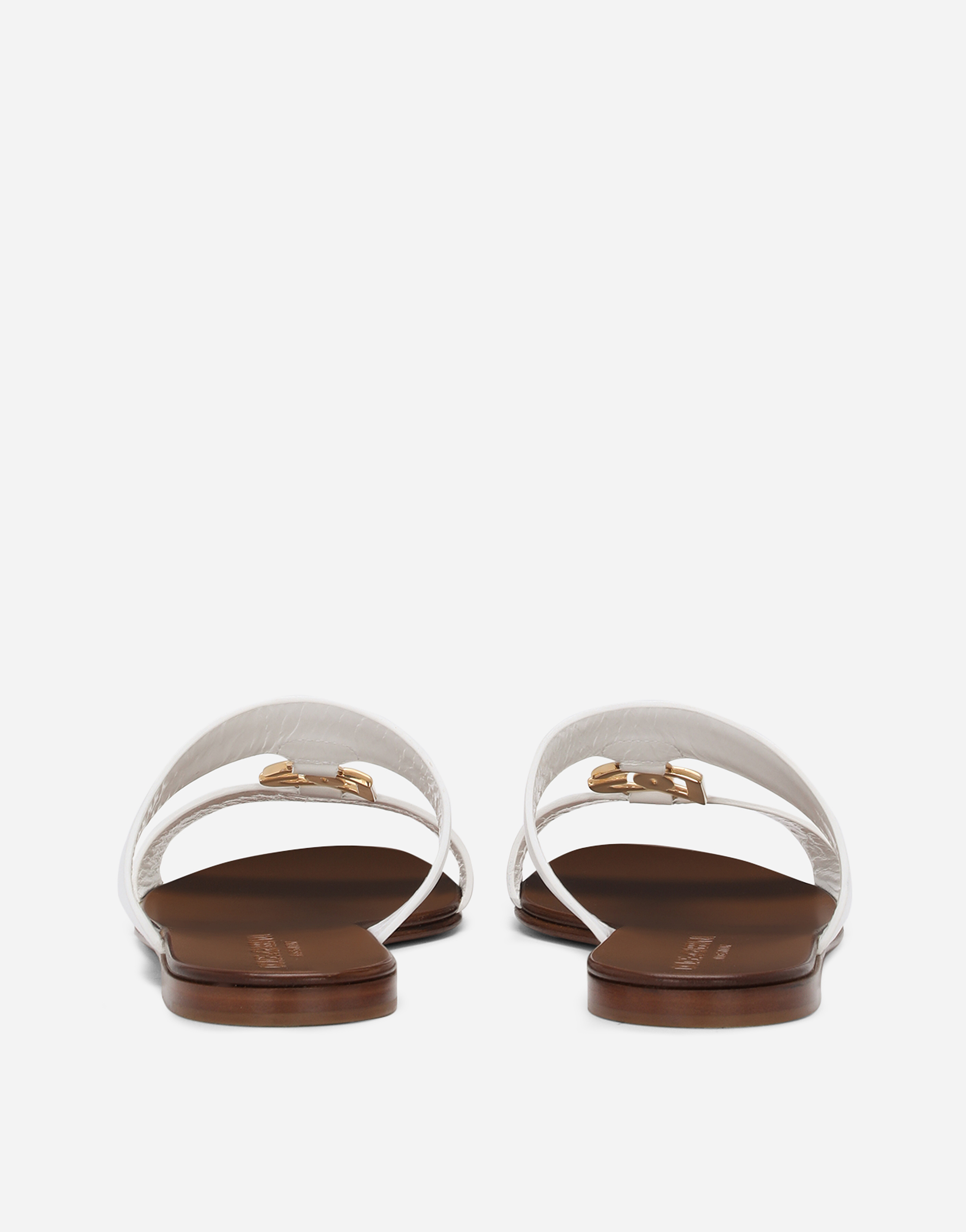 Shop Dolce & Gabbana Calfskin Sliders With Dg Logo In Bianco Ottico