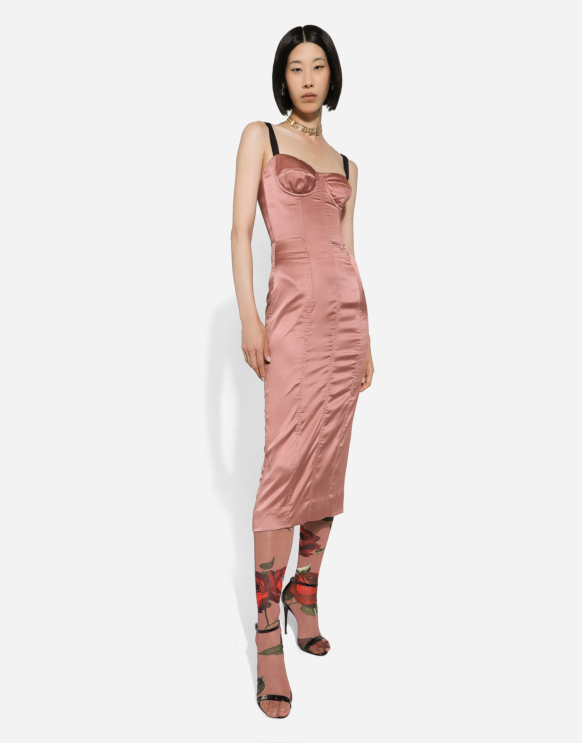 Shop Dolce & Gabbana Satin Calf-length Corset Dress In Pink