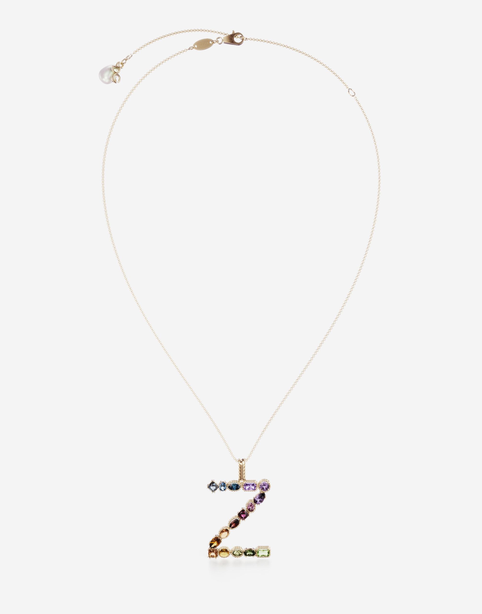 Dolce & Gabbana Rainbow Alphabet Z Pendant In Yellow Gold With Multicolor Fine Gems Gold Female Onesize