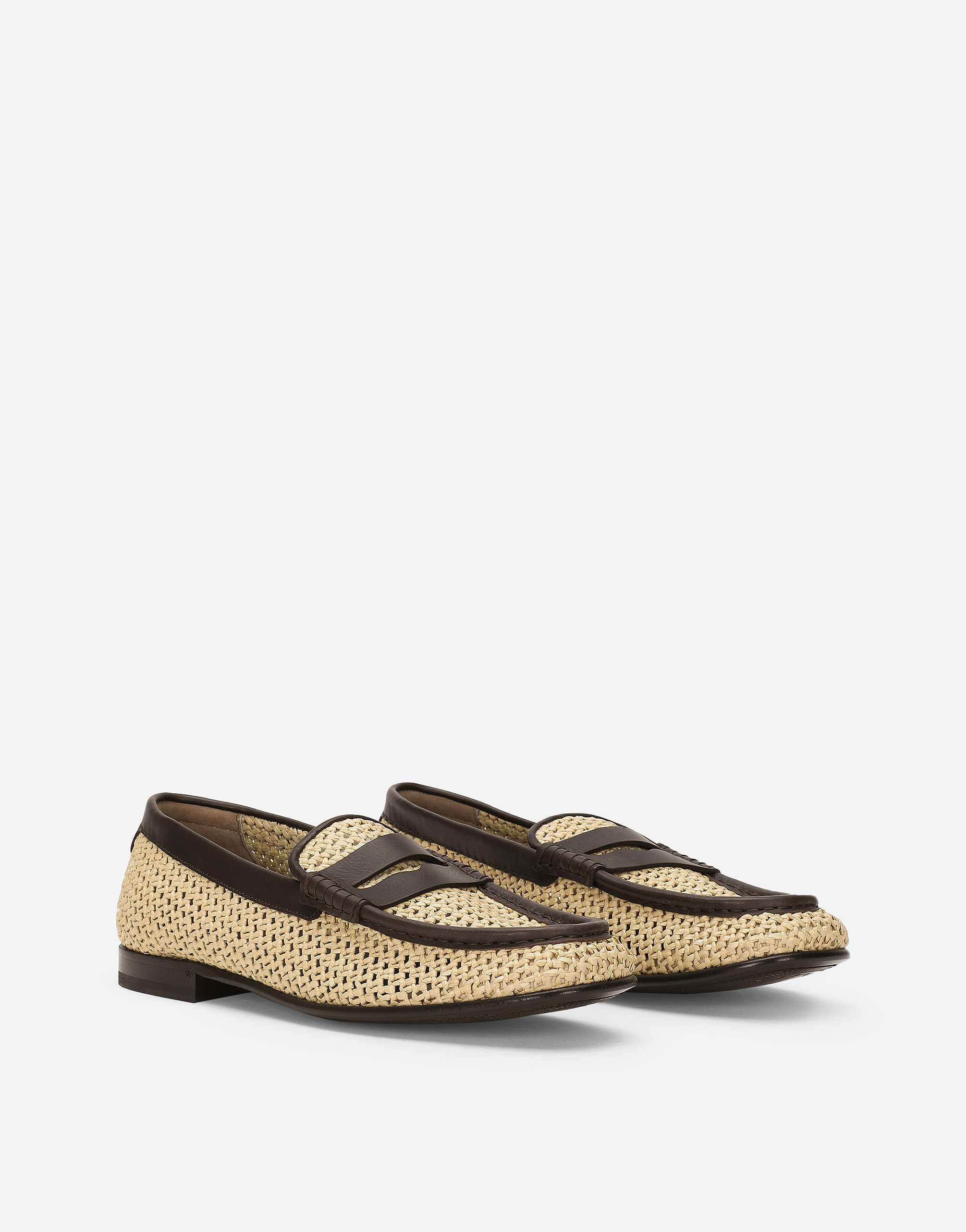 Shop Dolce & Gabbana Woven Raffia Loafers In Beige