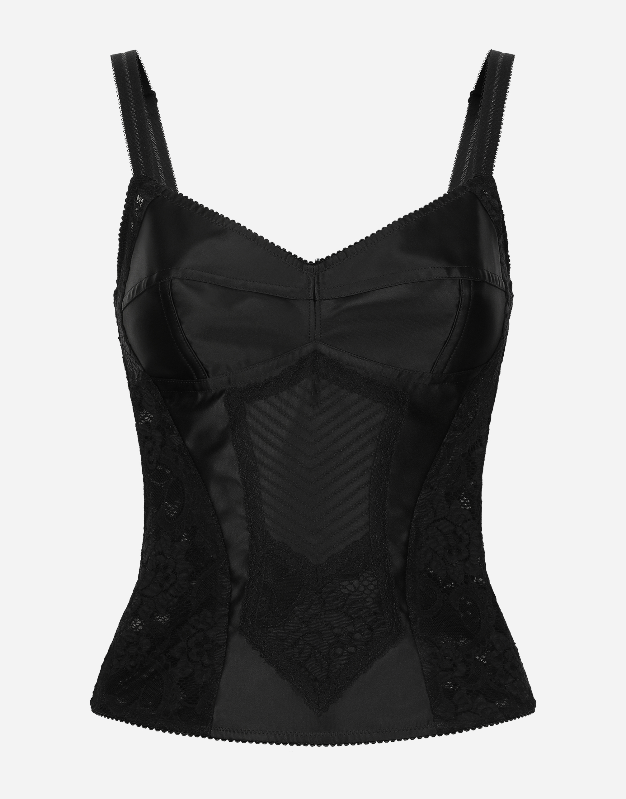 Shop Dolce & Gabbana Corset Lace And Satin Top In ブラック