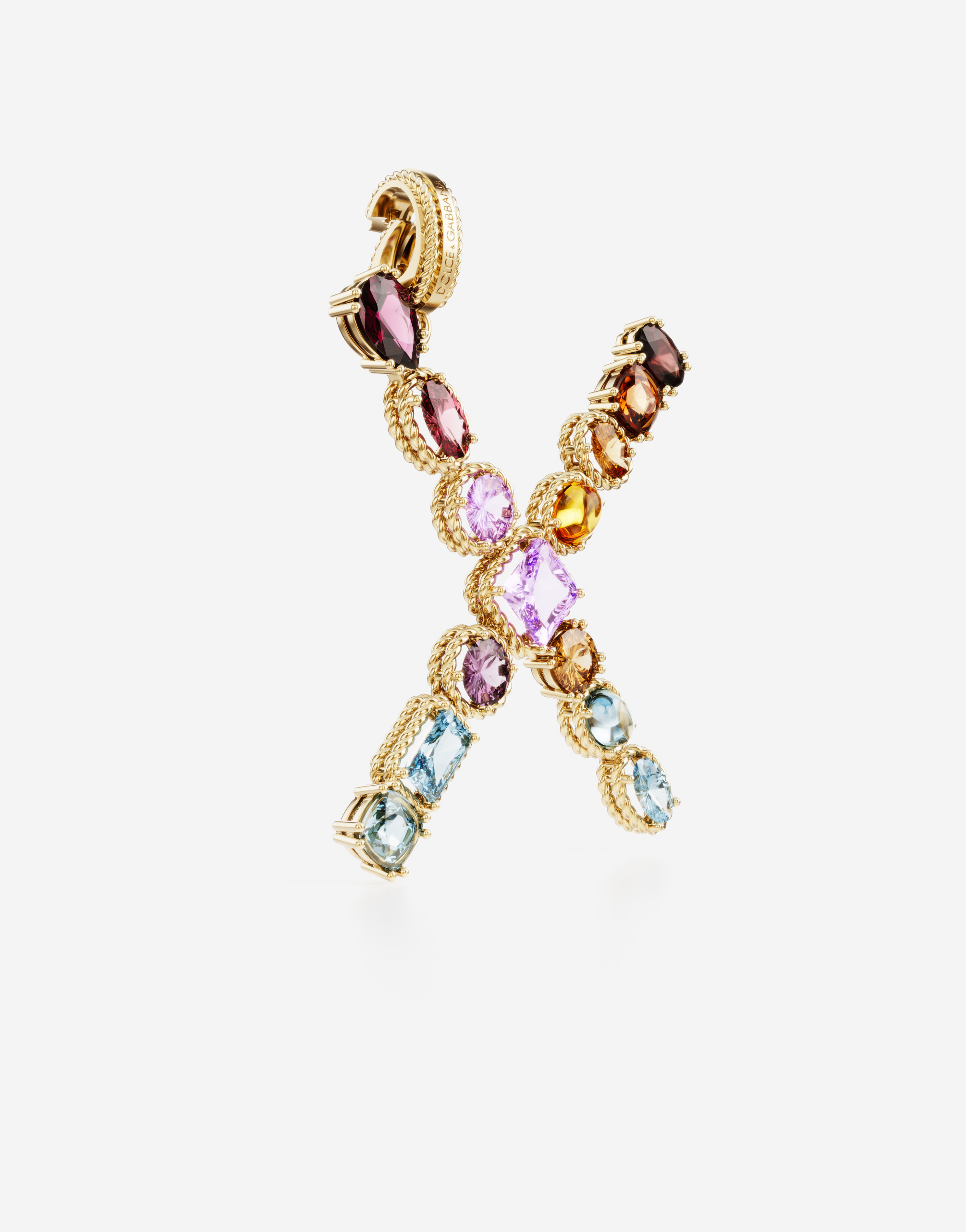 Shop Dolce & Gabbana Rainbow Alphabet X 18 Kt Yellow Gold Charm With Multicolor Fine Gems