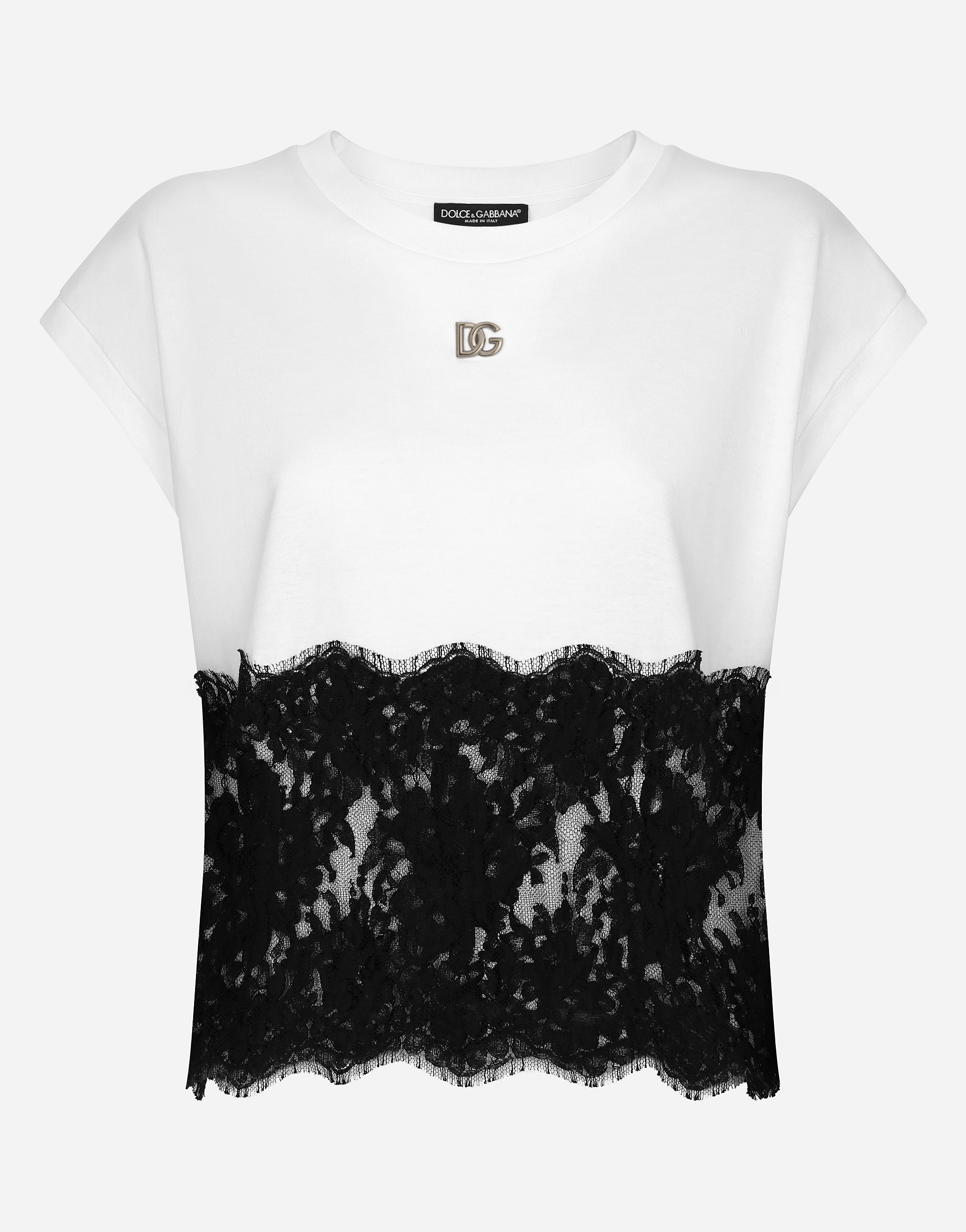 Jersey T-shirt with DG logo and lace details