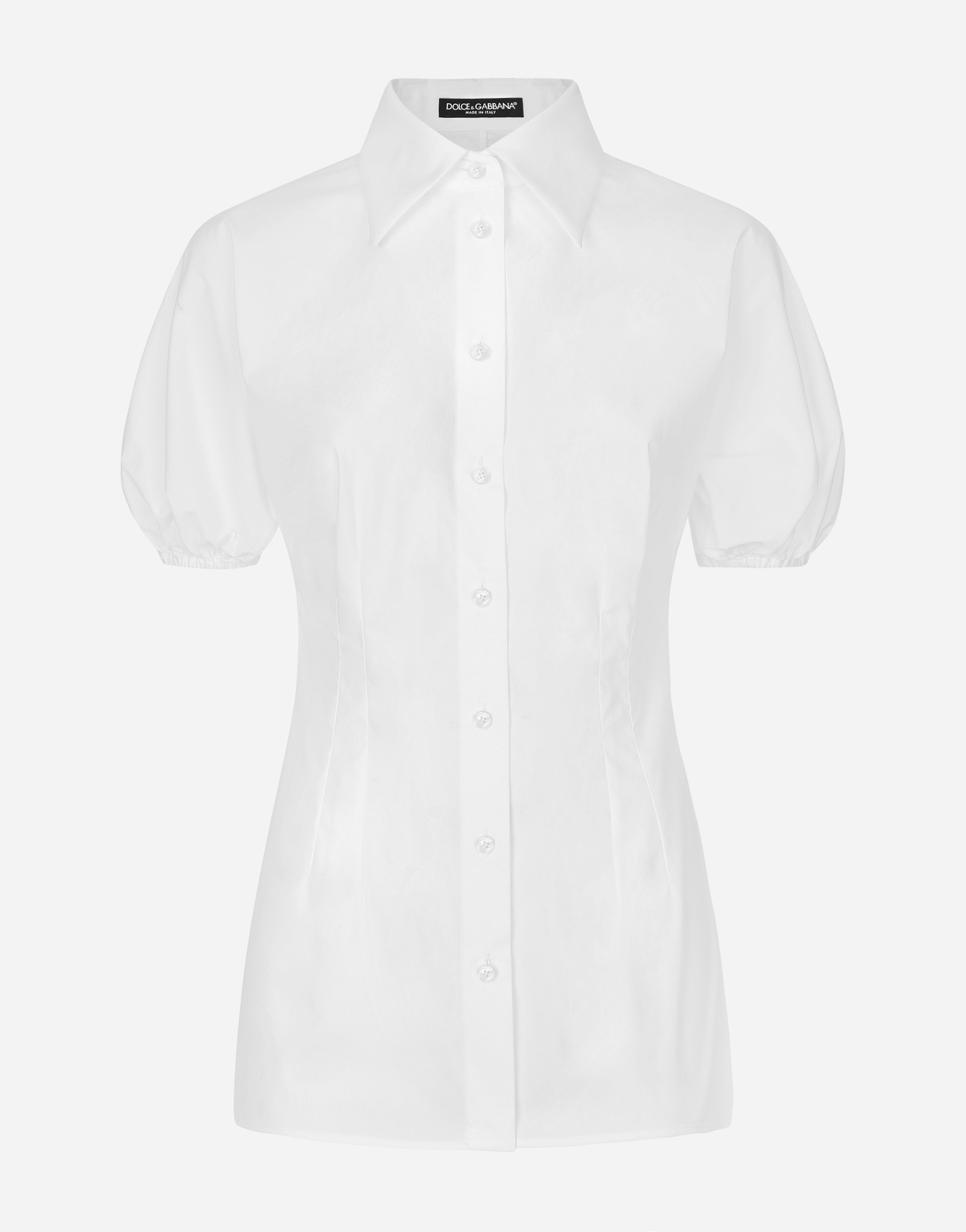 Cotton poplin shirt with puff sleeves in White for Women Dolce Gabbana