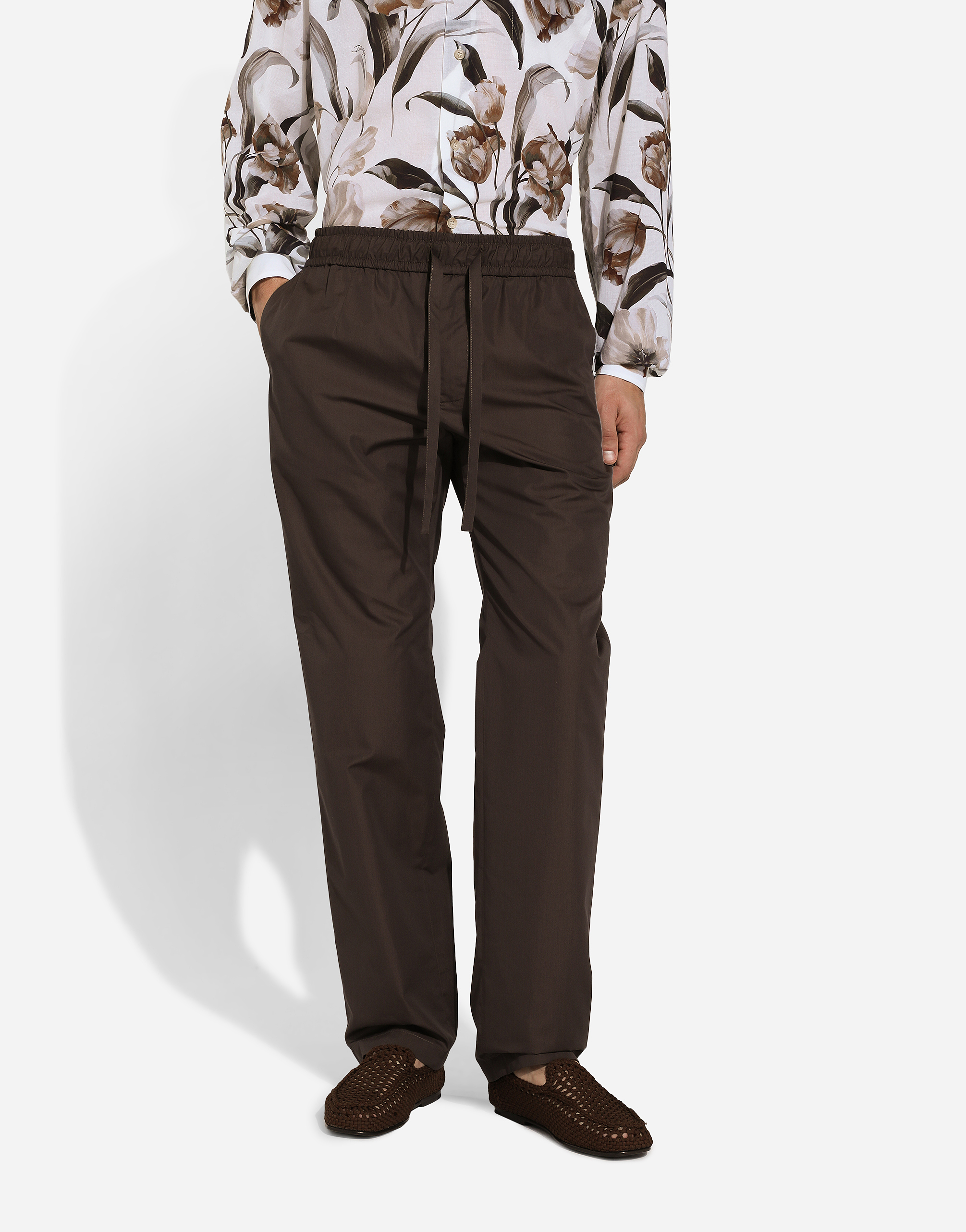 Shop Dolce & Gabbana Poplin Jogging Pants In Brown