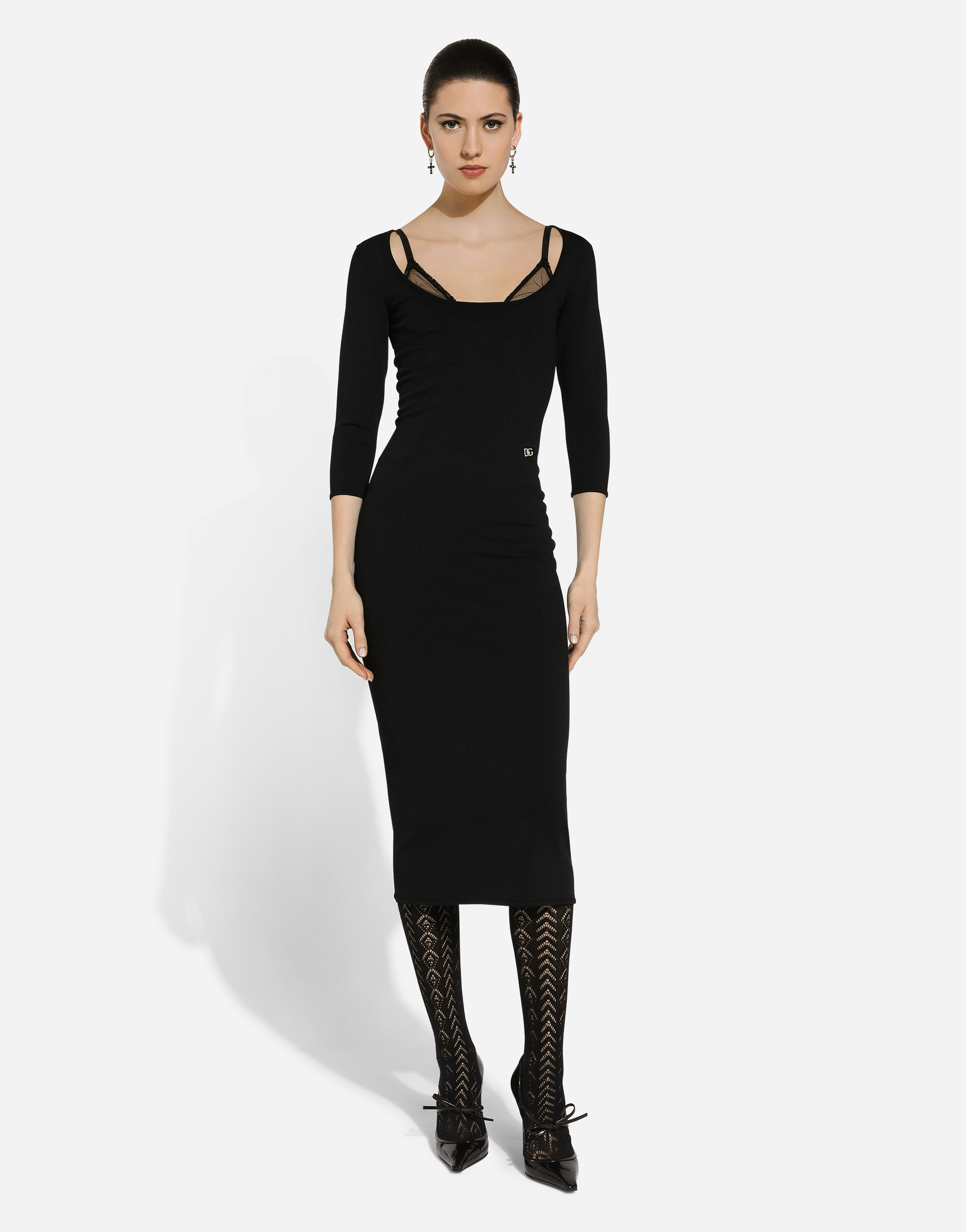 Shop Dolce & Gabbana Calf-length Viscose Knit Dress In Black