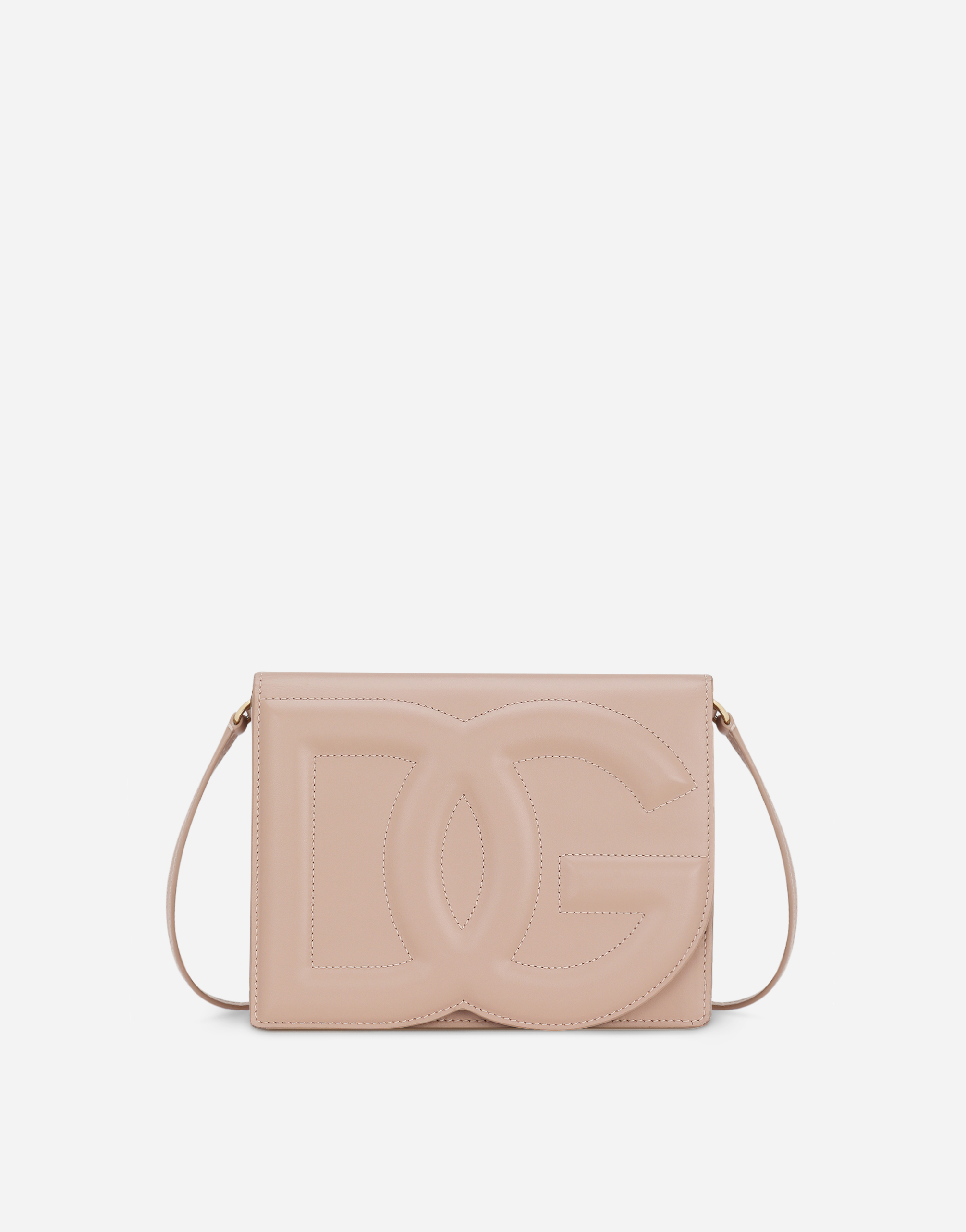 Dolce & Gabbana Calfskin Dg Logo Crossbody Bag In Pale Pink