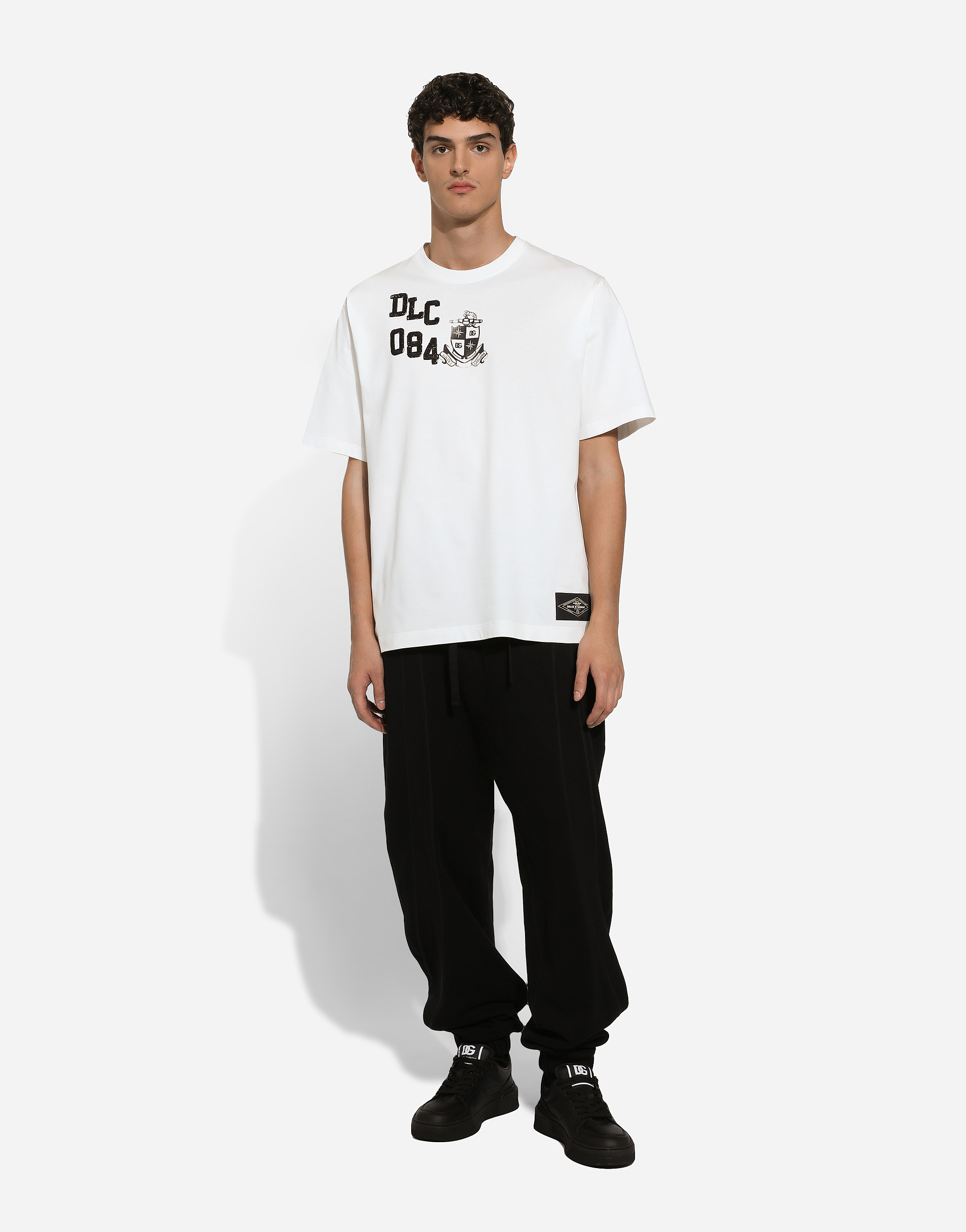 Shop Dolce & Gabbana Jersey Jogging Pants With Dolce&gabbana Print In ブラック