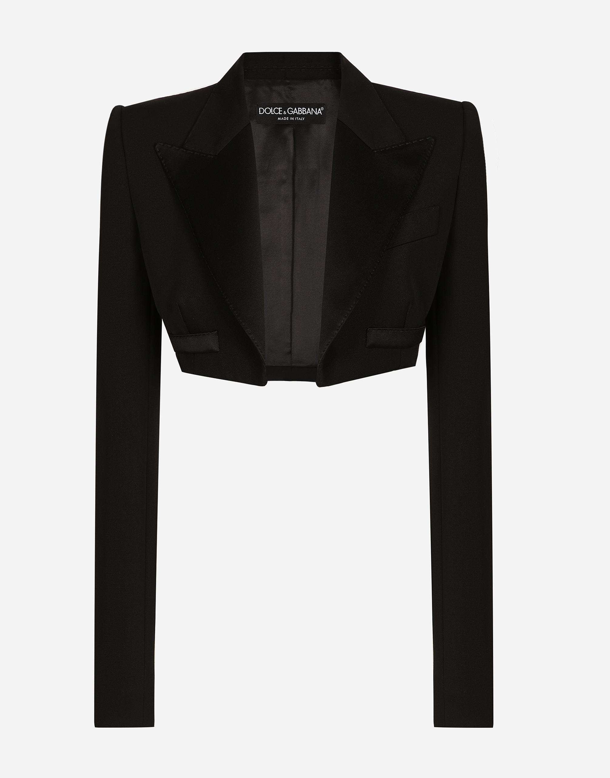 Shop Dolce & Gabbana Single-breasted Wool Gabardine Spencer Tuxedo Jacket In Black