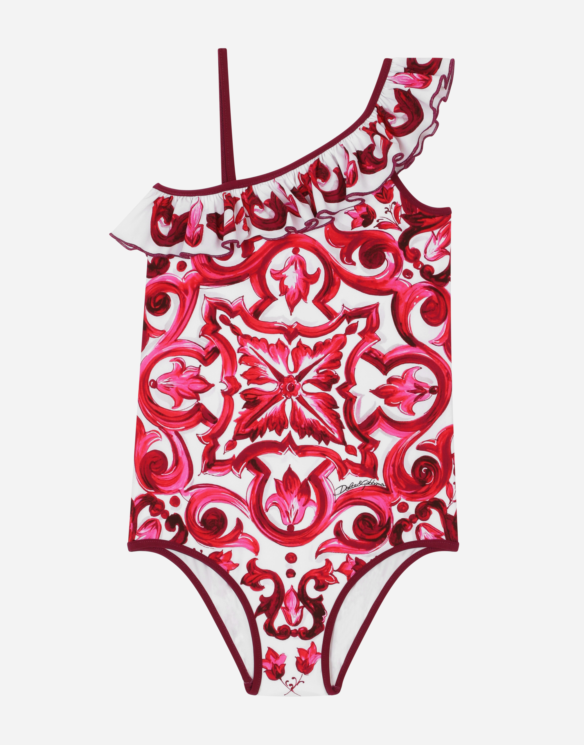 Majolica print one piece swimsuit with ruched neckline in