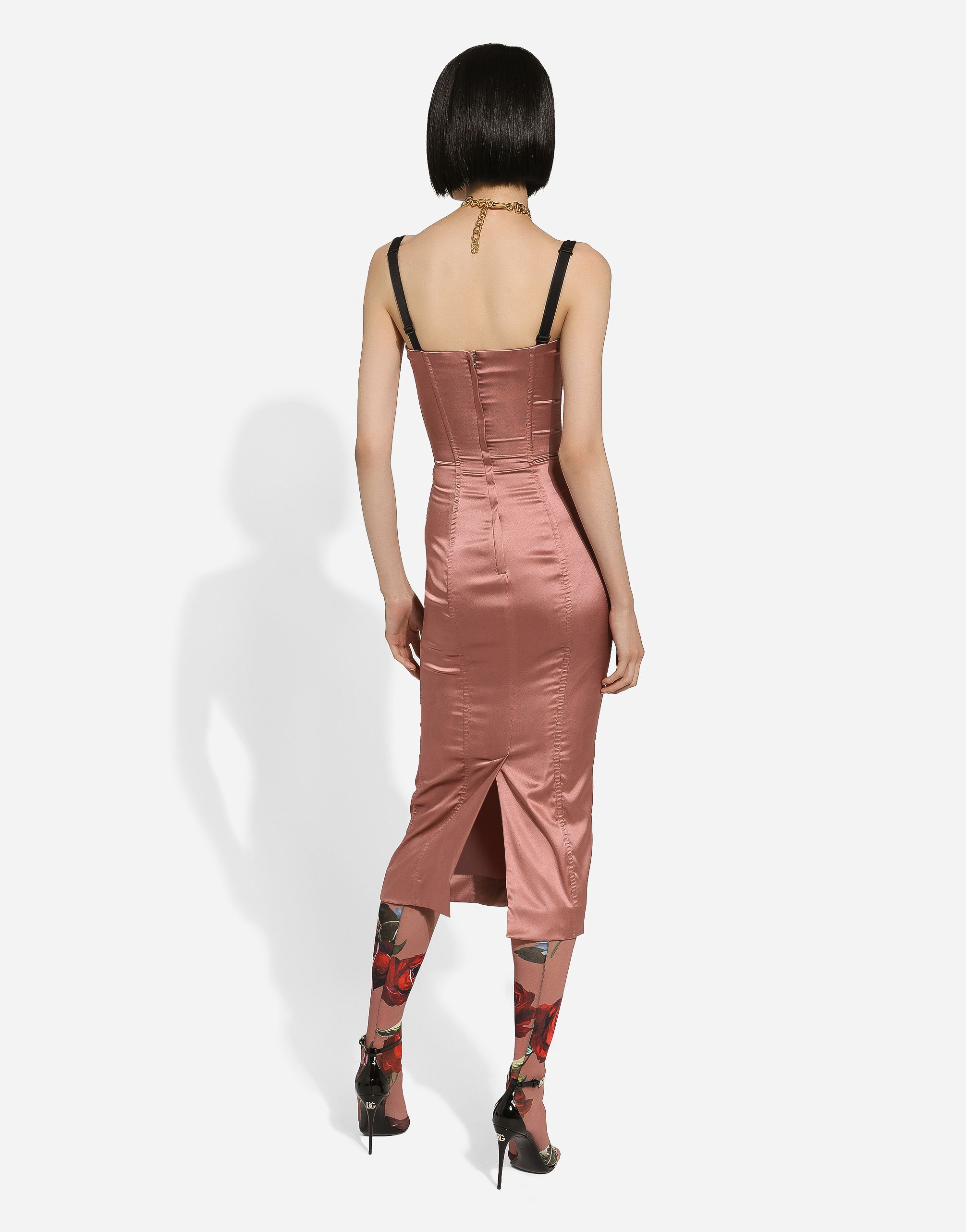 Shop Dolce & Gabbana Satin Calf-length Corset Dress In Pink