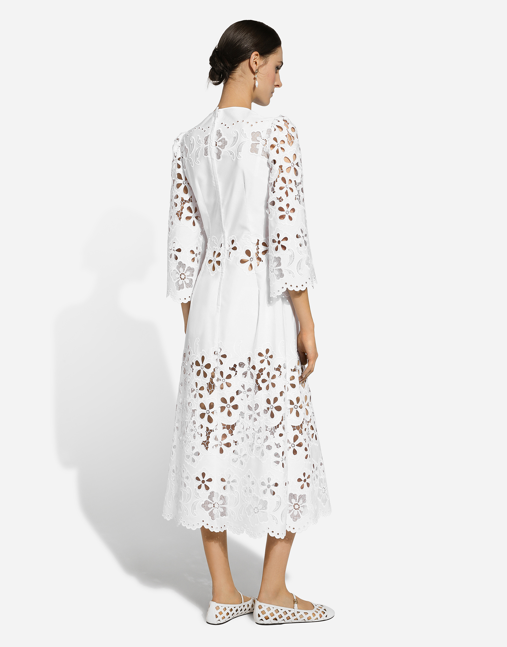 Shop Dolce & Gabbana Cotton Calf-length Dress With Cut-out Detailing In ホワイト