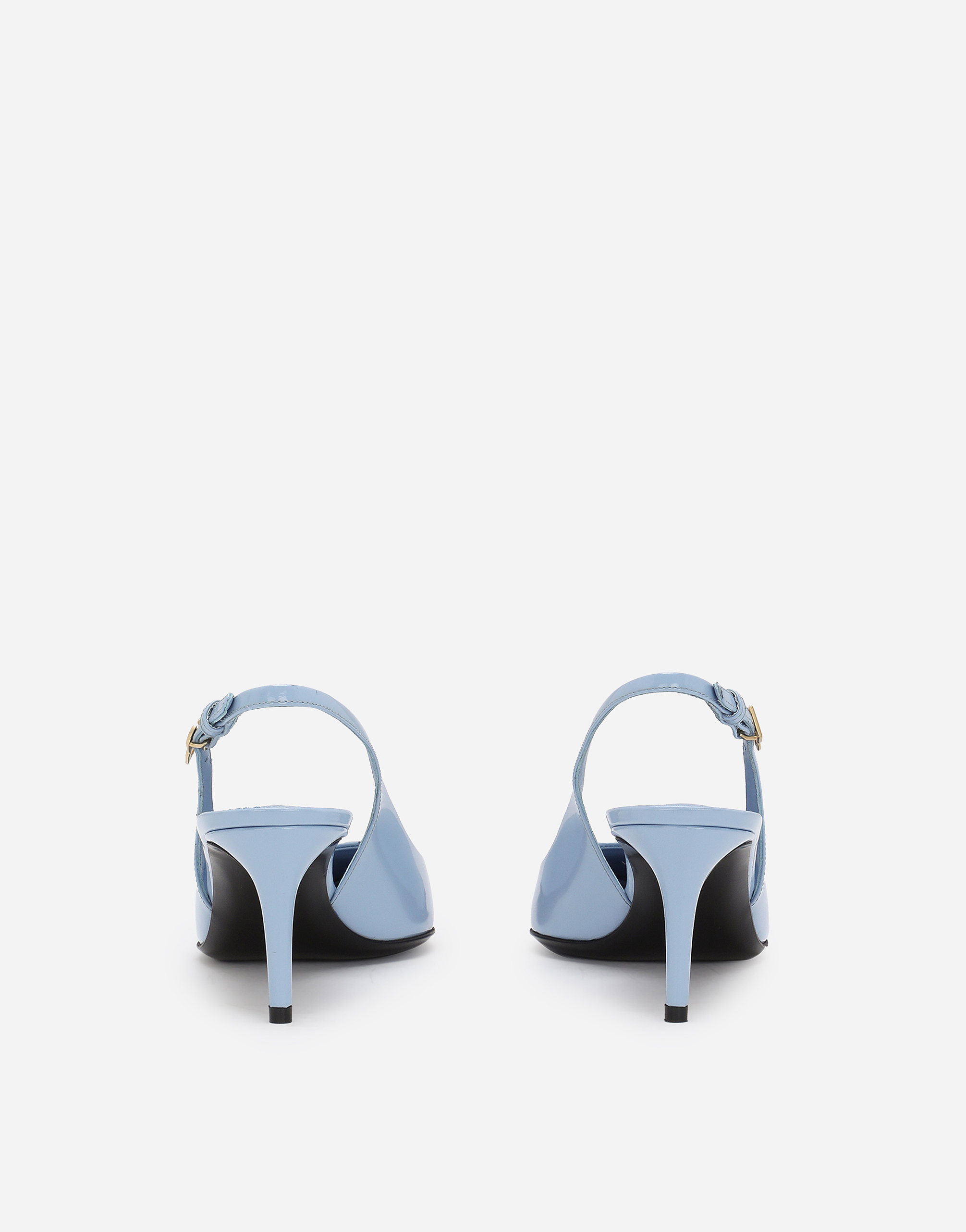 Shop Dolce & Gabbana Polished Calfskin Slingbacks In Light Blue