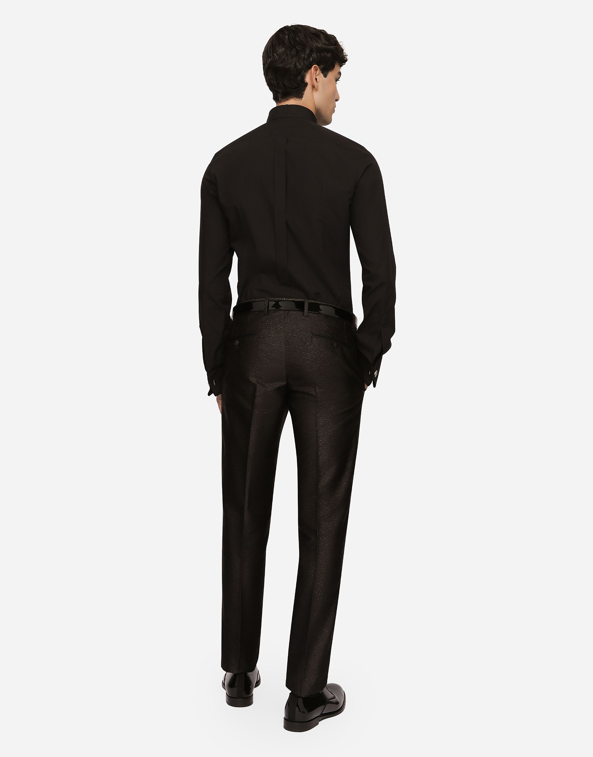 Shop Dolce & Gabbana Cotton Poplin Gold-fit Tuxedo Shirt In Black