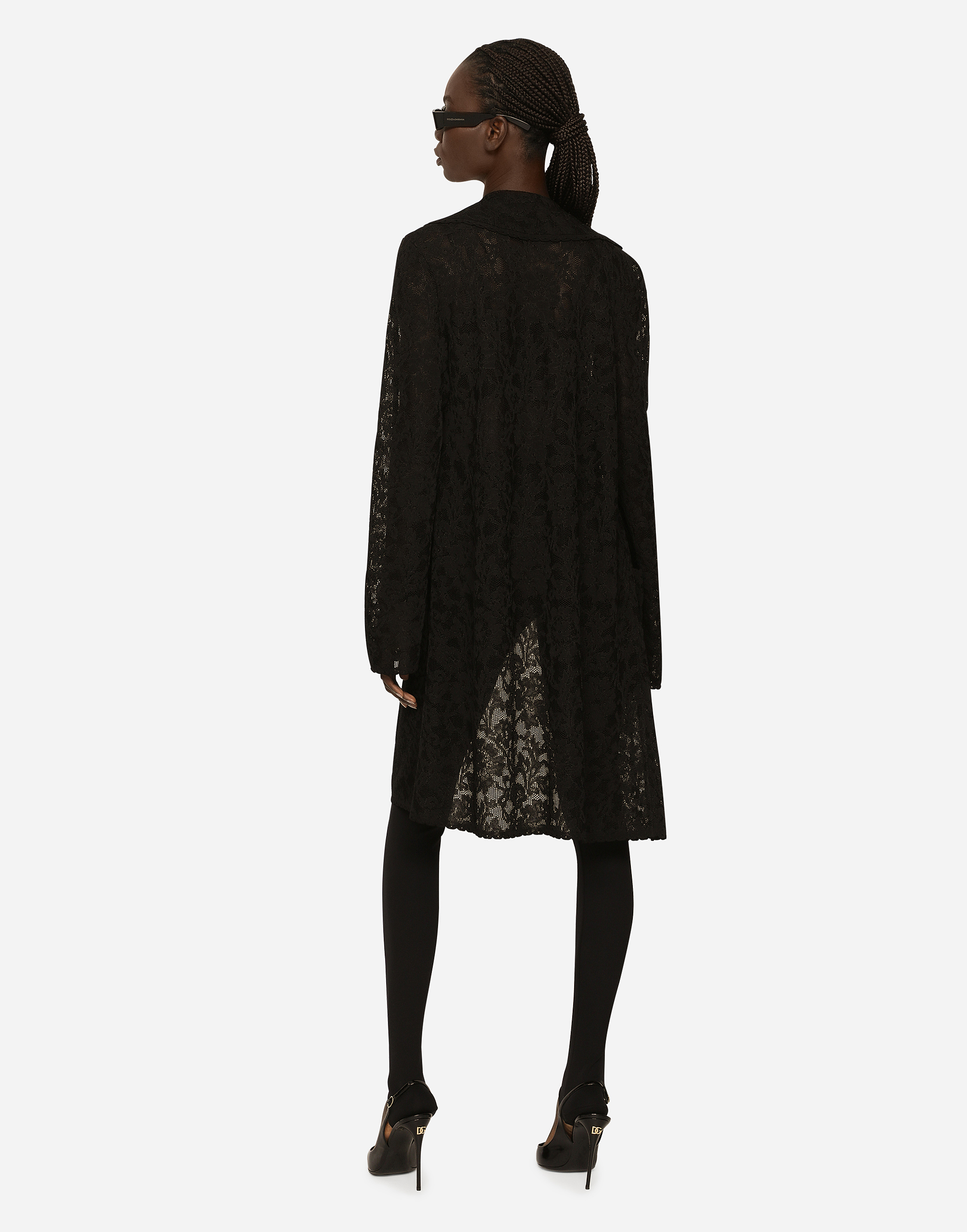 Shop Dolce & Gabbana Lace-stitch Coat In Black