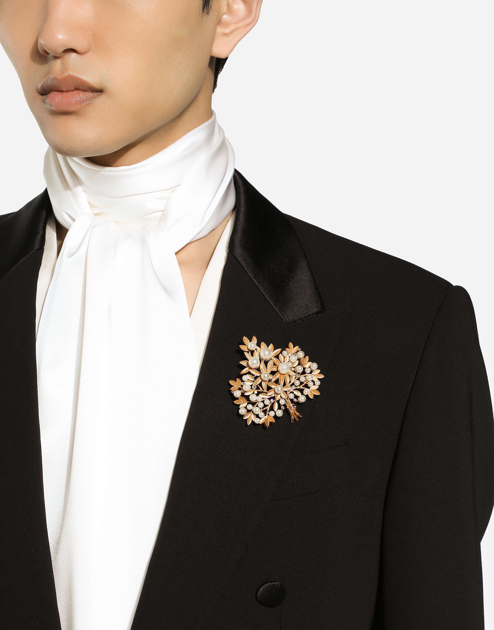 Shop Dolce & Gabbana Brooch With Branches, Leaves And Dg Logo In Gold