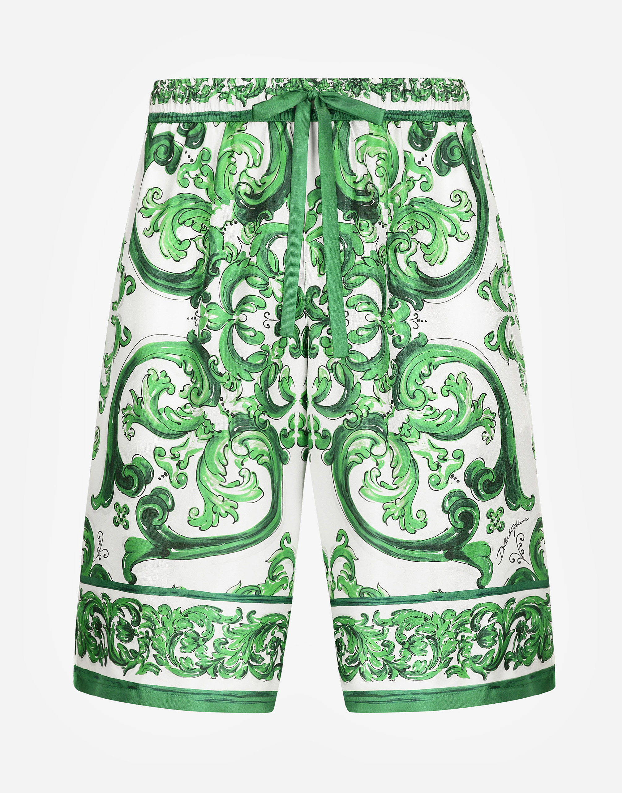 Shop Dolce & Gabbana Majolica-print Silk Jogging Shorts