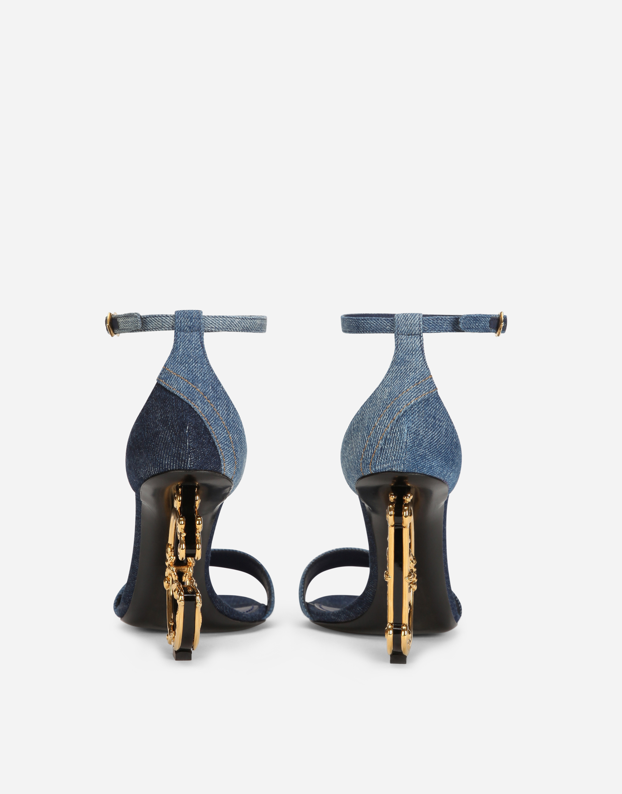 Patchwork denim sandals with baroque DG heel in Denim for Women