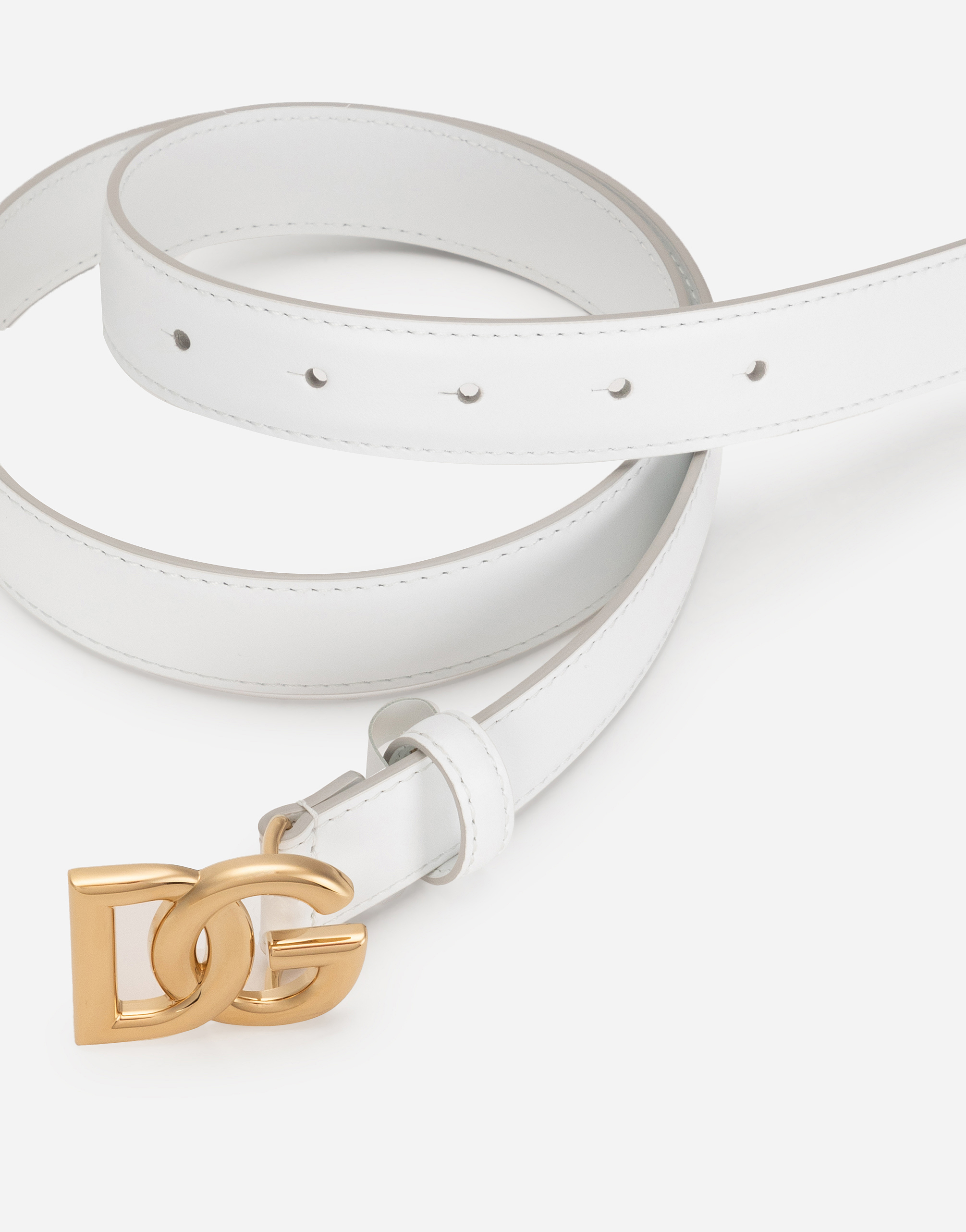 女士白Calfskin belt with DG logo | Dolce&Gabbana®