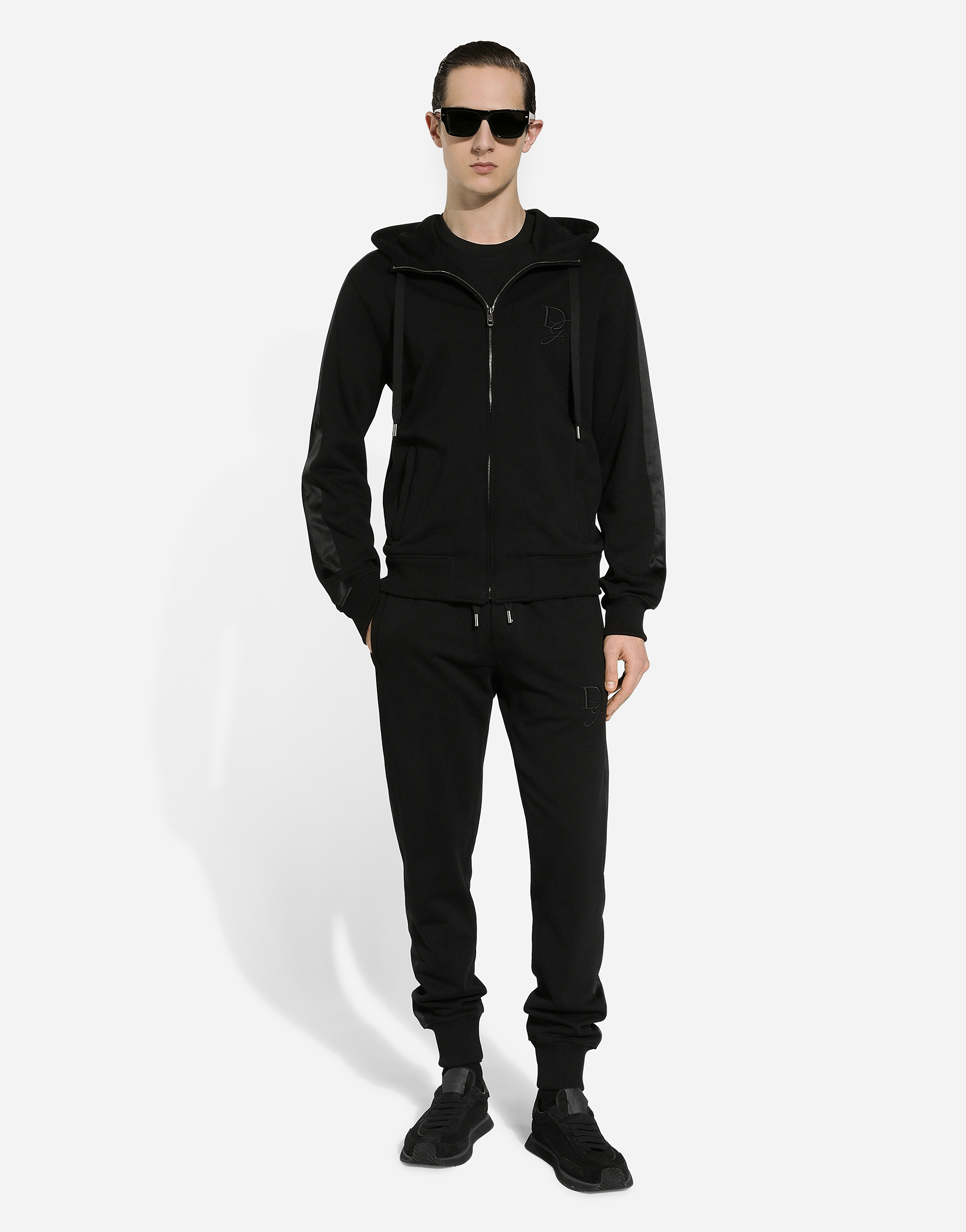 Shop Dolce & Gabbana Cotton Jersey Hoodie With Dg Embroidery In Noir