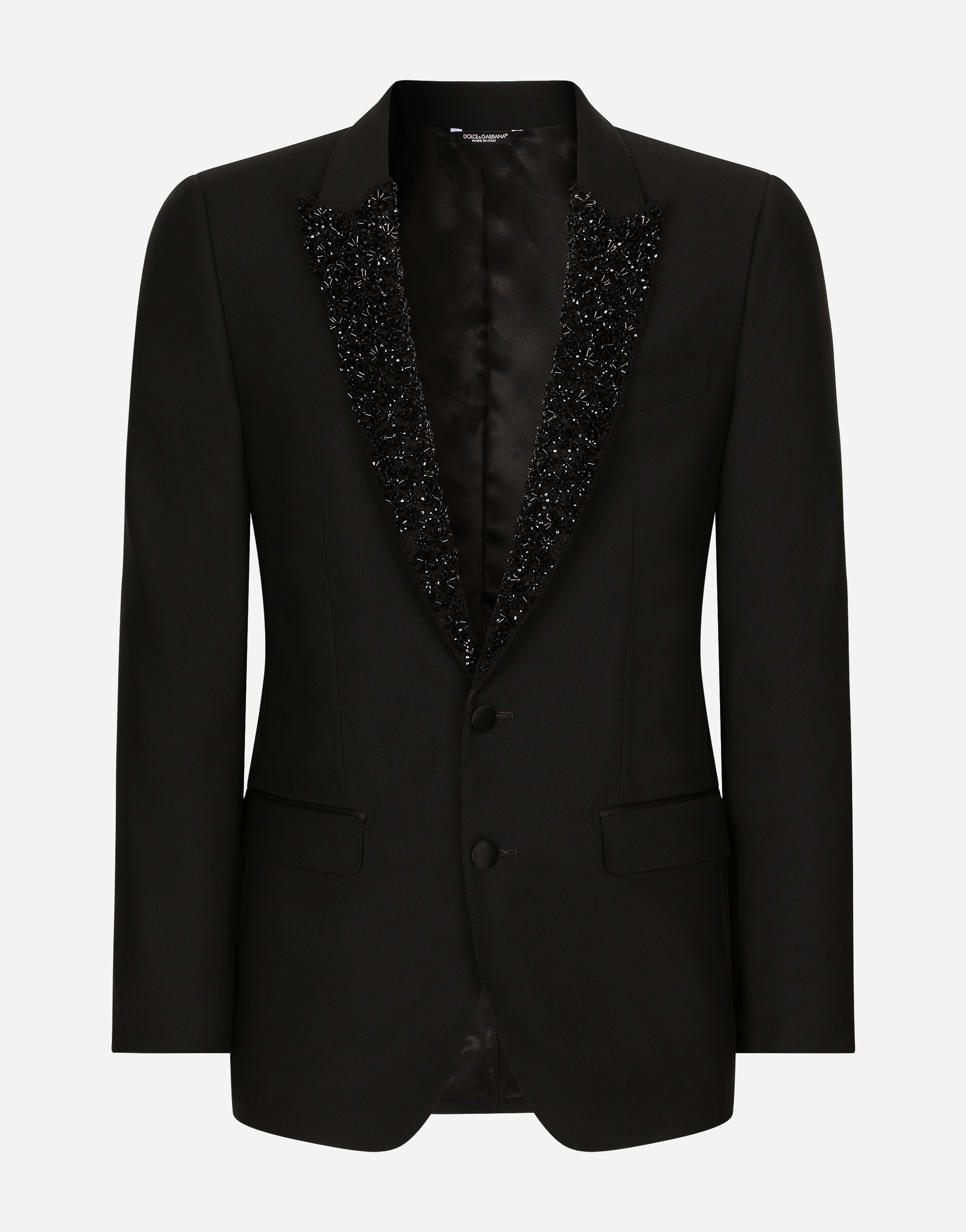 Dolce & Gabbana Single-breasted Martini-fit Jacket With Embroidered Lapels In Black
