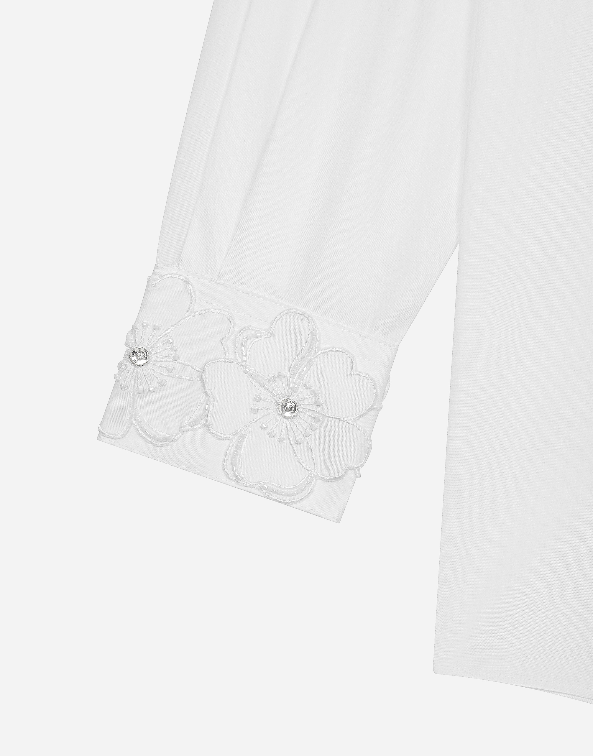 Shop Dolce & Gabbana Long-sleeved Cotton Shirt With Embroidered Collar In ホワイト