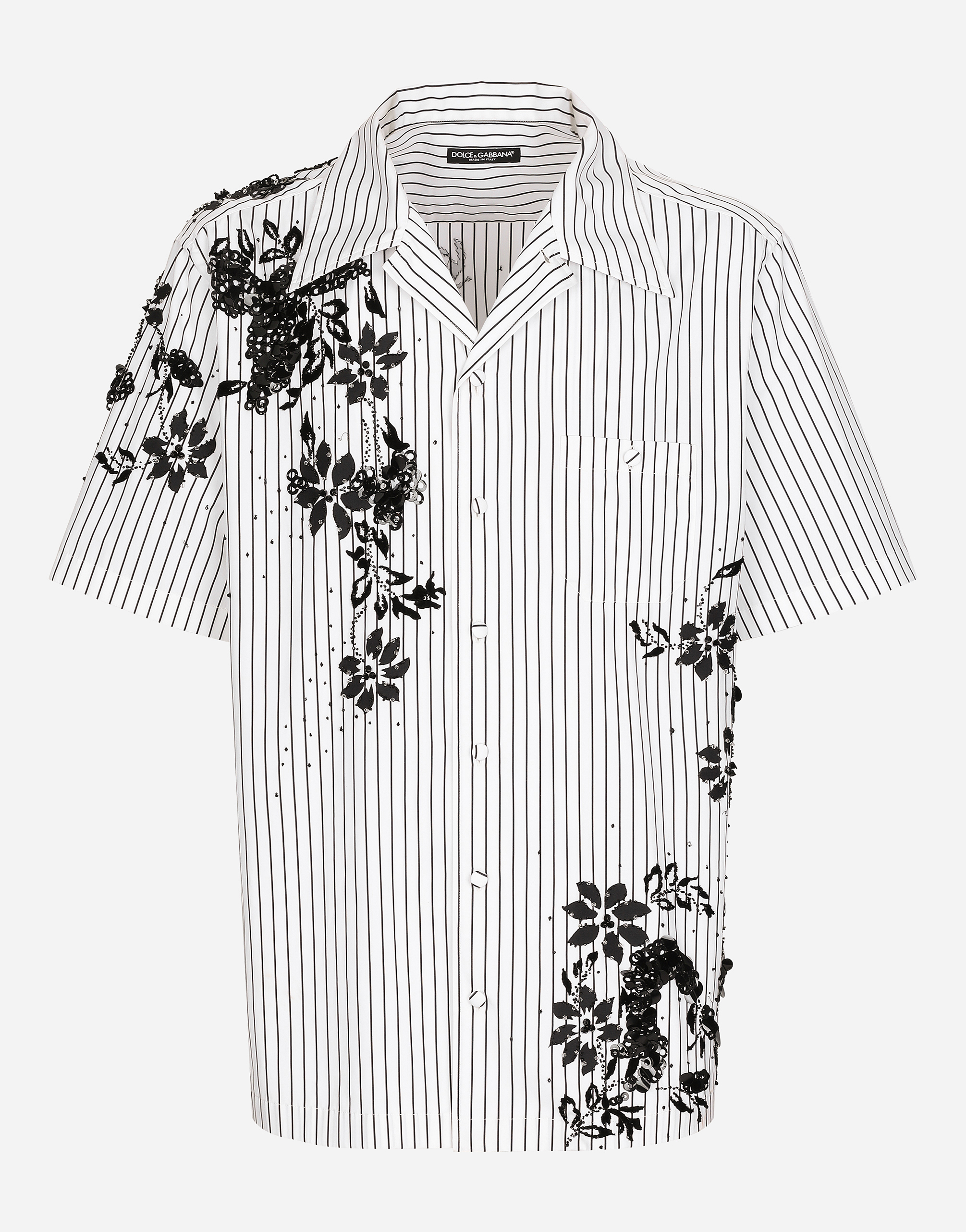 マルチカラーのメンズ Striped poplin Hawaiian shirt with embroidery | Dolceu0026Gabbana®