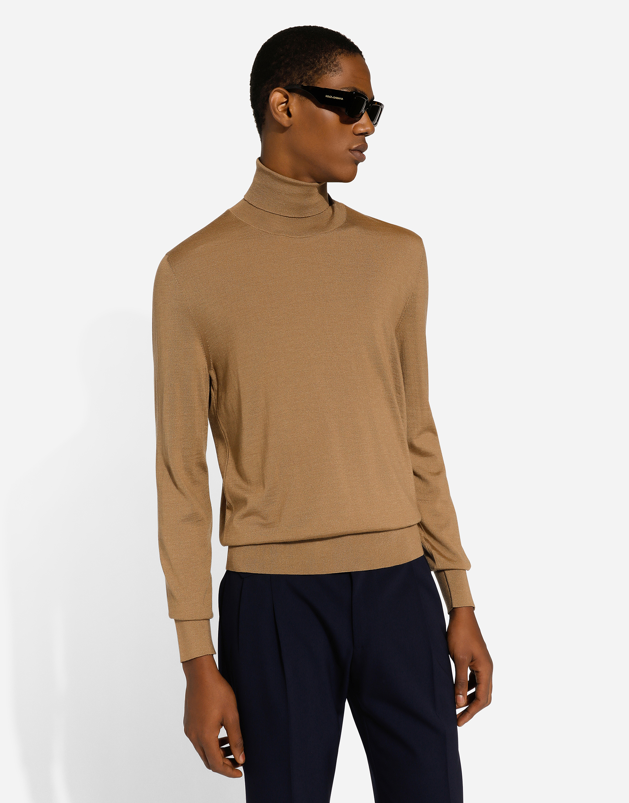 Shop Dolce & Gabbana Cashmere And Silk Turtle-neck Sweater In Beige