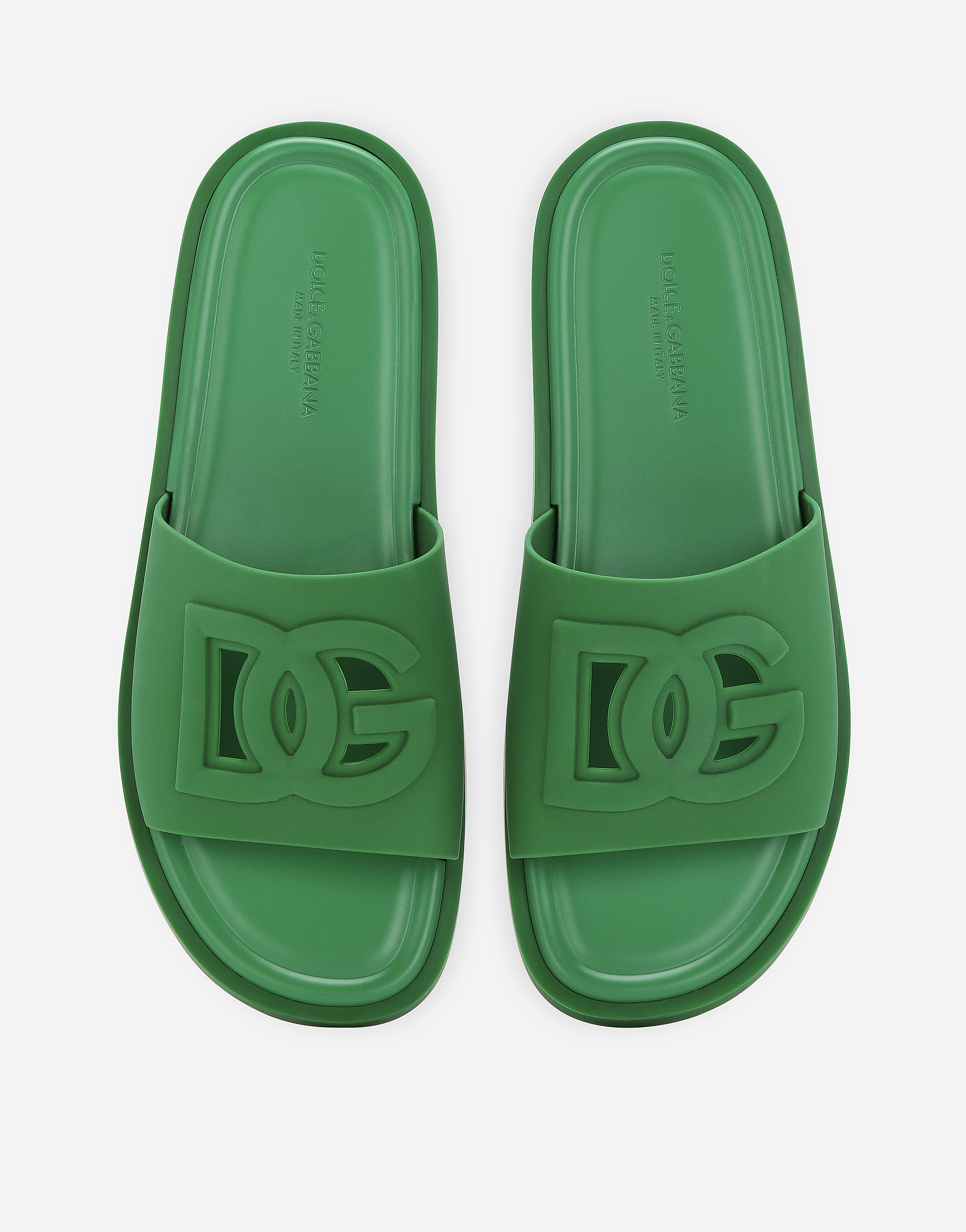 Shop Dolce & Gabbana Rubber Beachwear Sliders In Verde