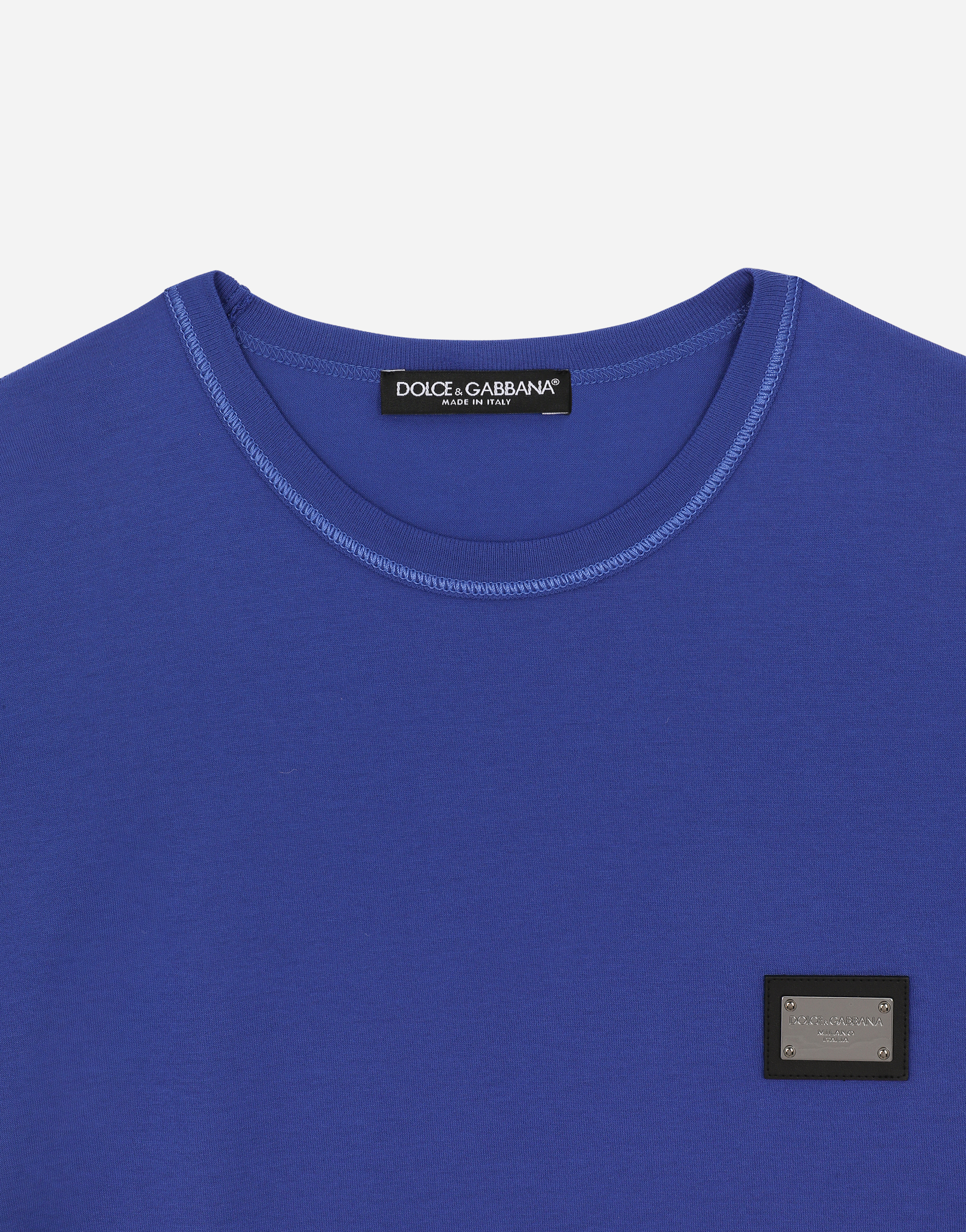 Shop Dolce & Gabbana Cotton T-shirt With Branded Tag In Blue