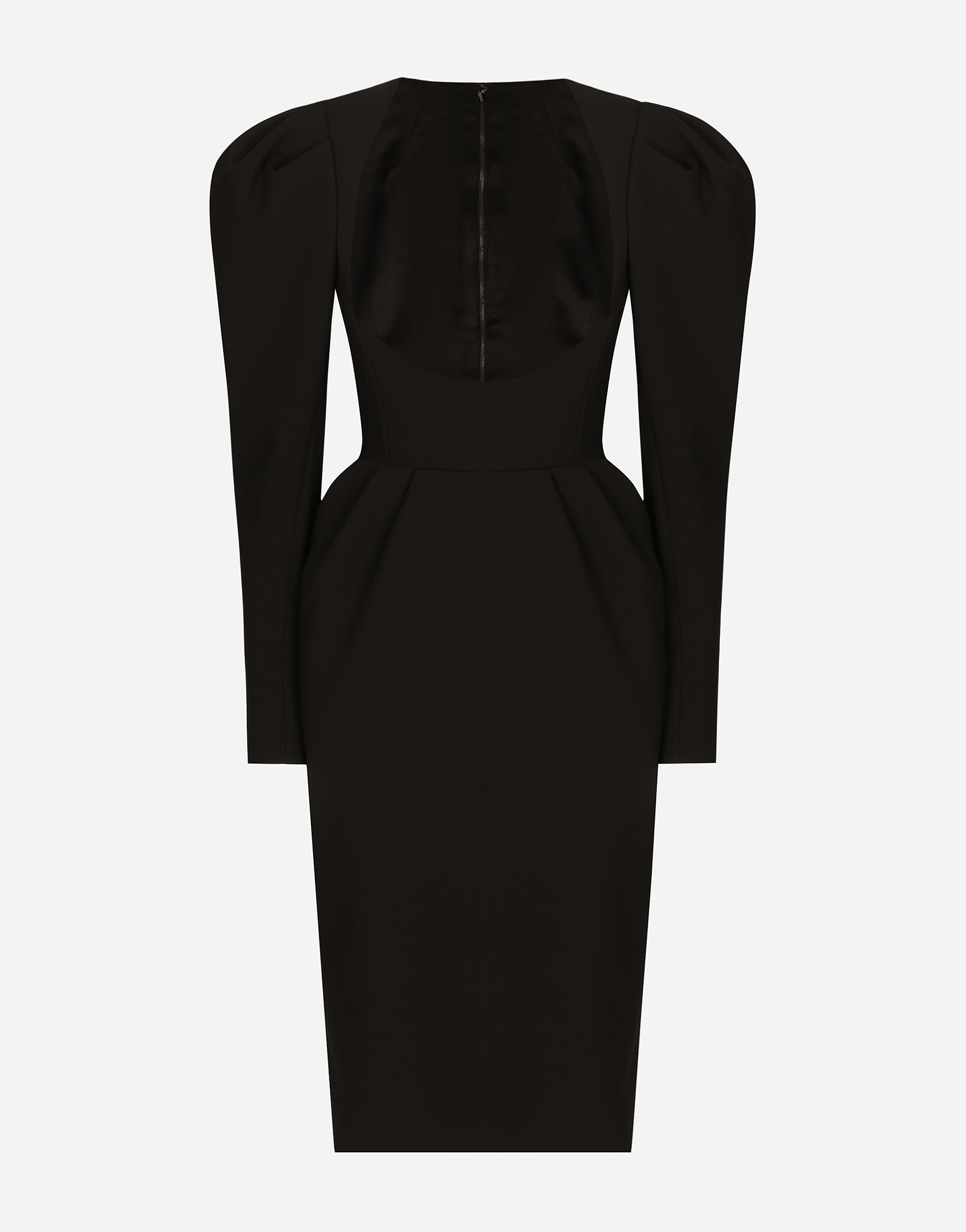 Shop Dolce & Gabbana Calf-length Wool Dress With Open Neckline In Black