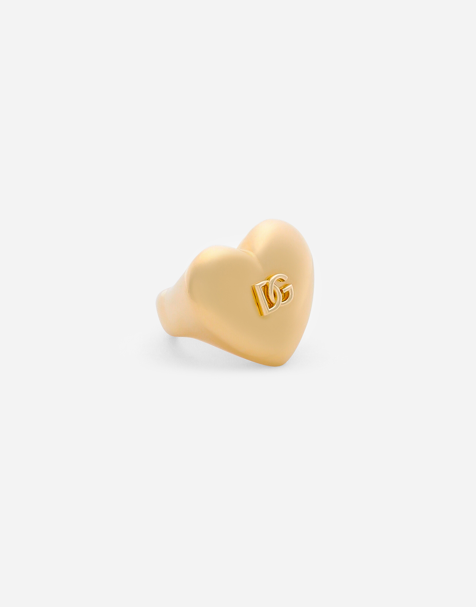 Shop Dolce & Gabbana Heart Ring With Embossed Dg Logo In Gold