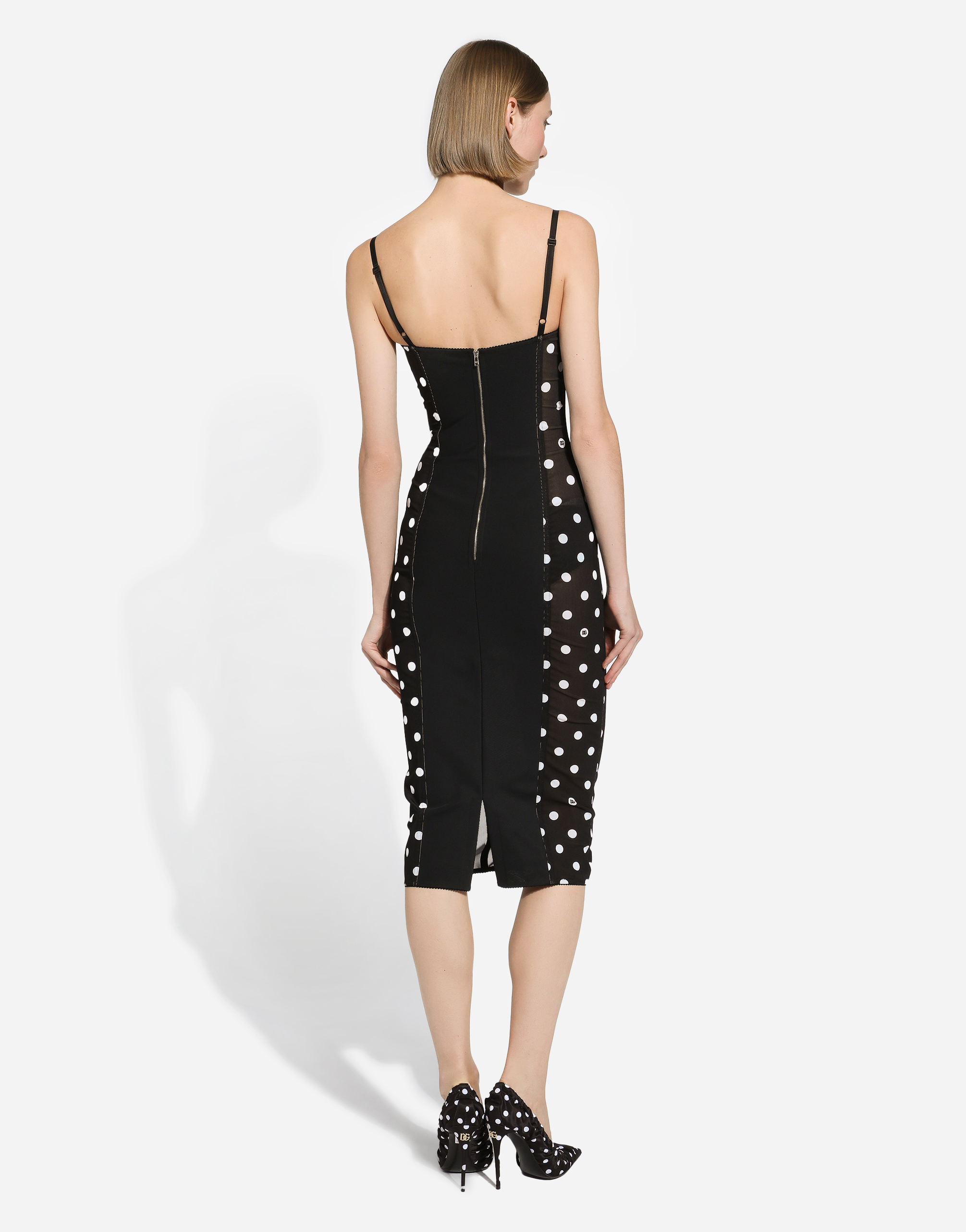 Shop Dolce & Gabbana Marquisette Sheath Dress With Polka-dot Print And Corset Details In プリ