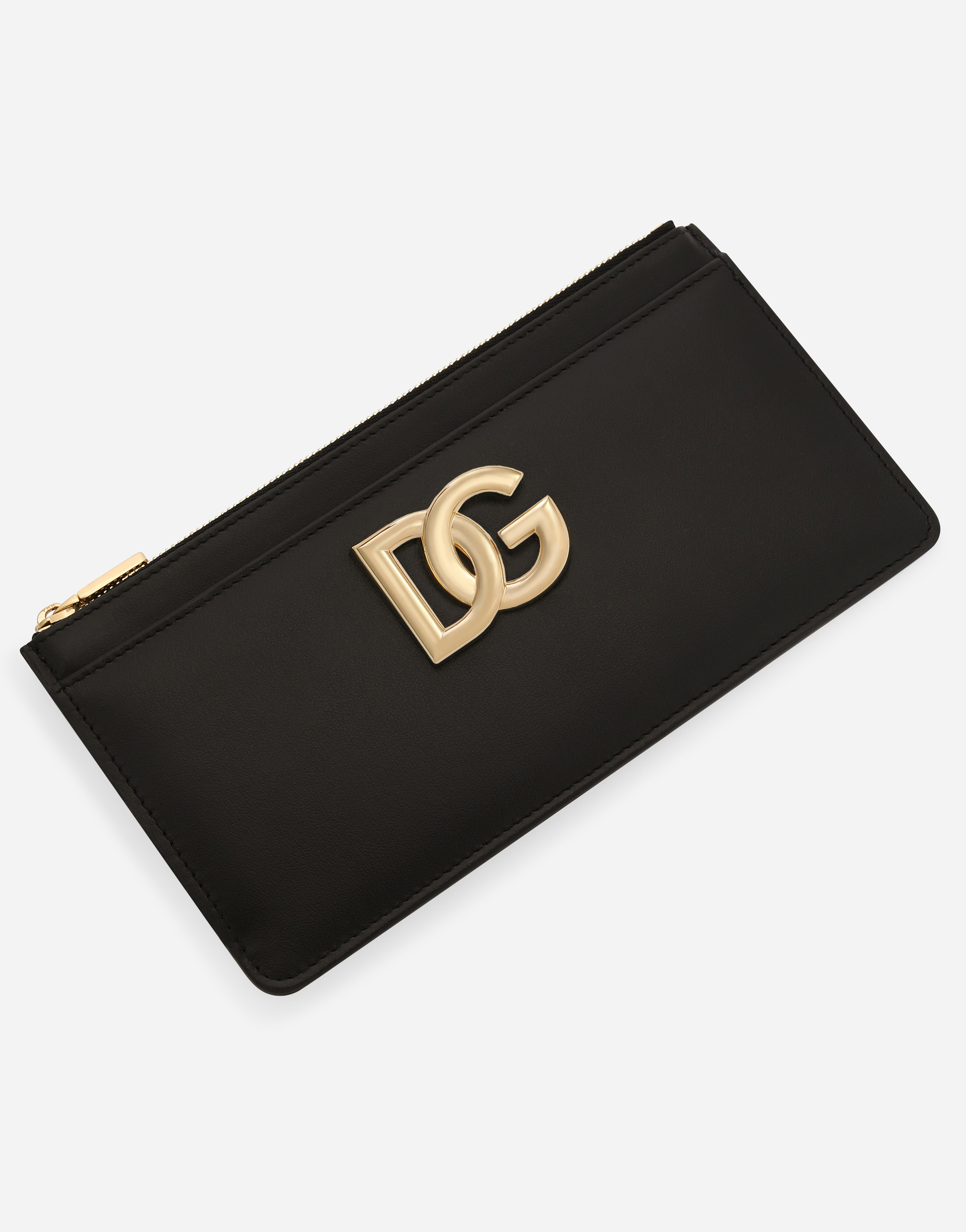 Shop Dolce & Gabbana Large Calfskin Card Holder With Dg Logo In Black