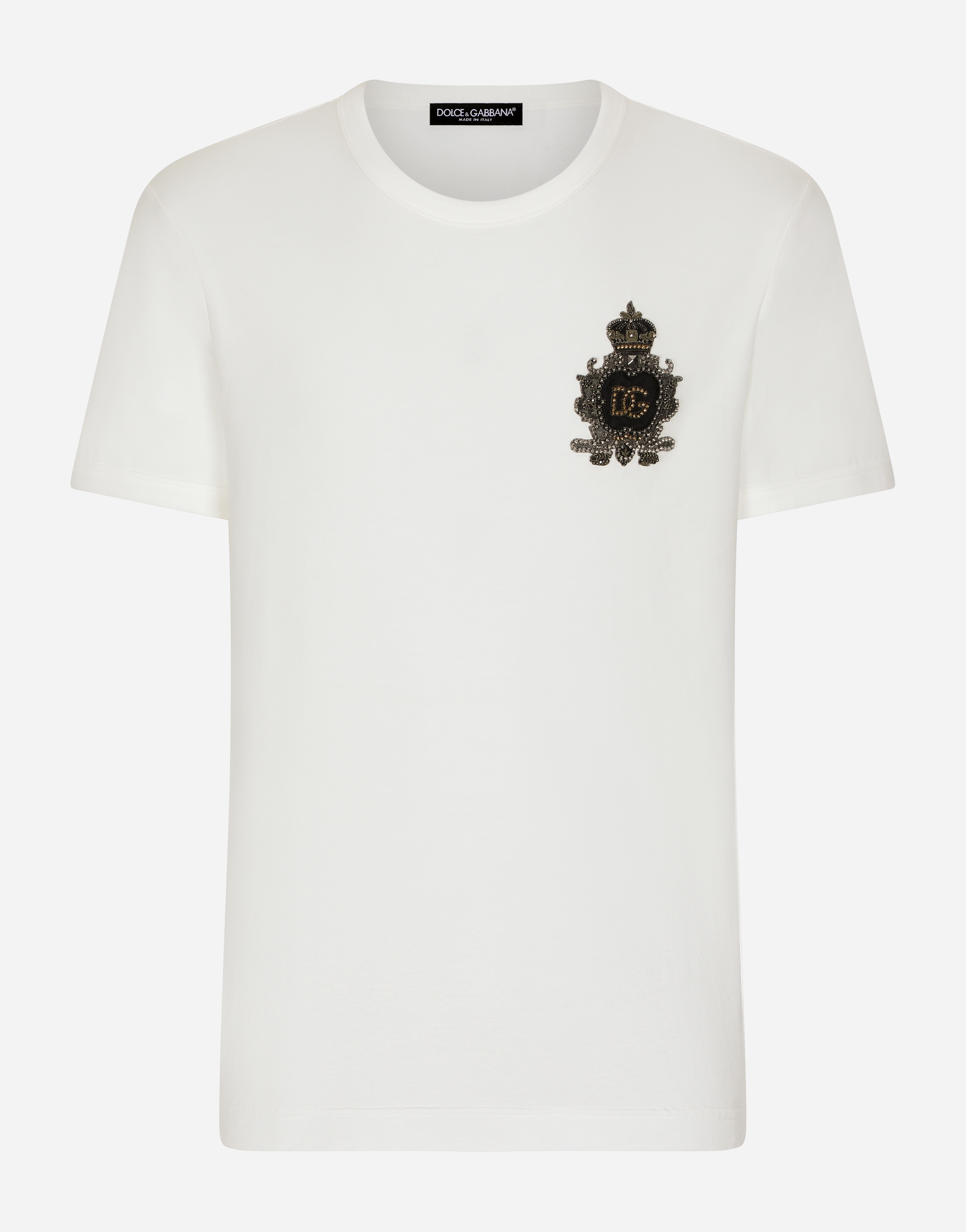 Dolce & Gabbana T-shirt Cotone Con Patch Araldico Logo Dg In White