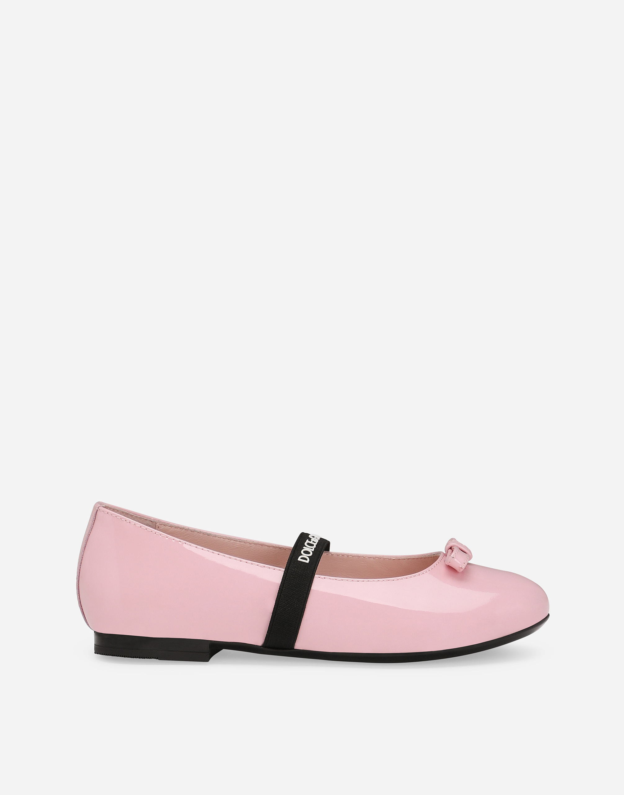 Shop Dolce & Gabbana Patent Leather Ballet Flats With Bow In Pink