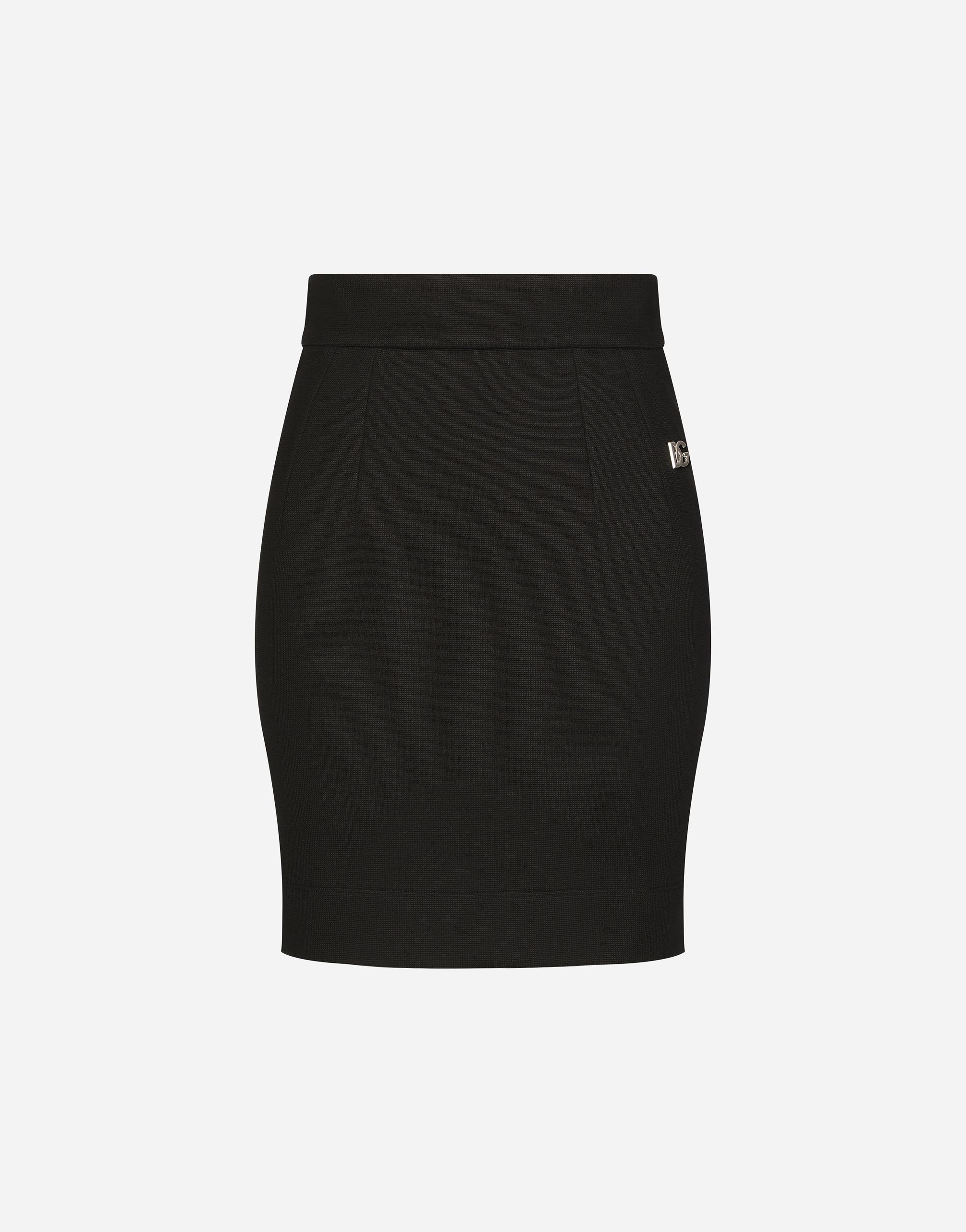 Milano Rib Miniskirt With Dg Logo In Black For Women Dolceandgabbana®