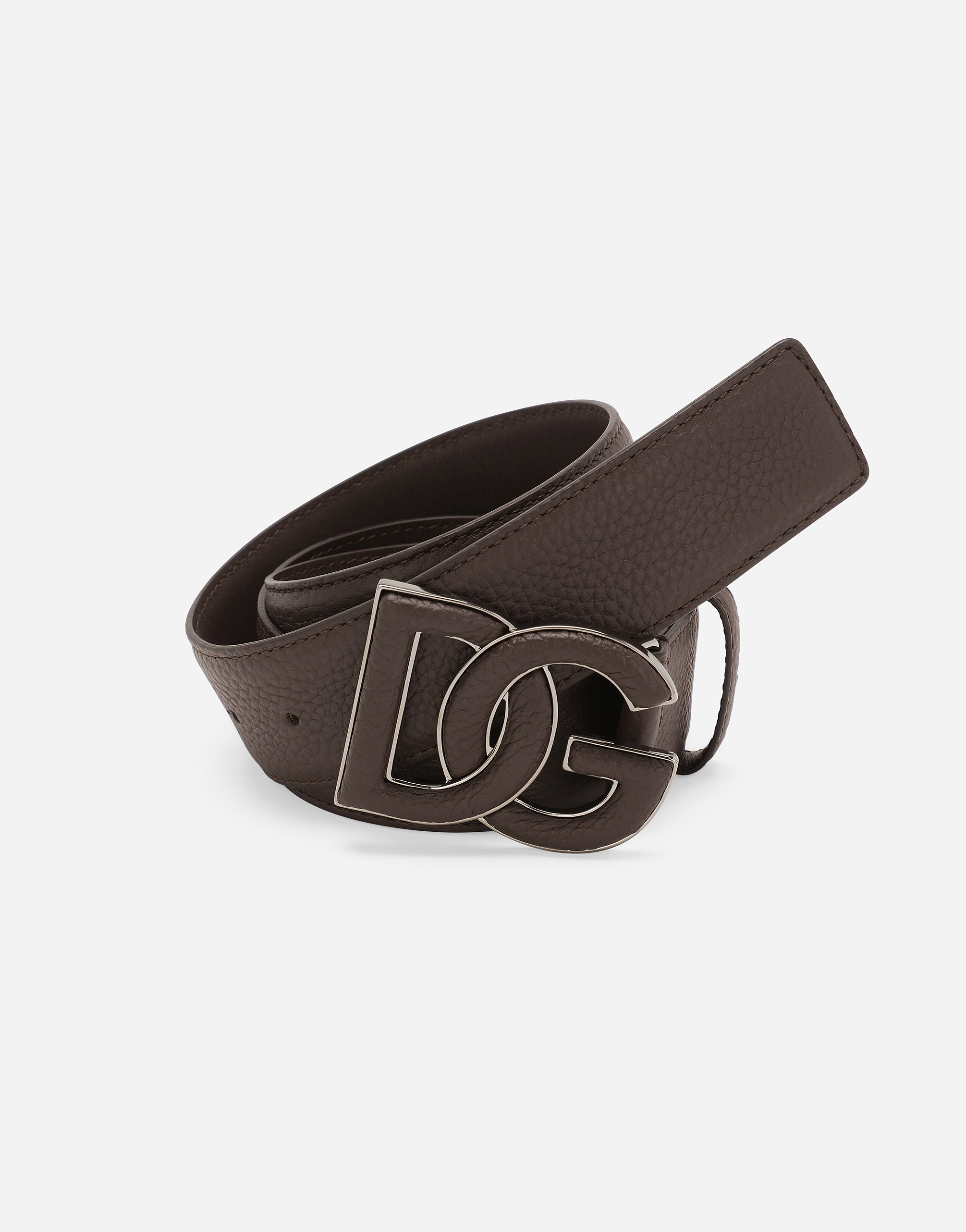 Shop Dolce & Gabbana Deerskin-print Calfskin Belt With Logo Print In ブラウン