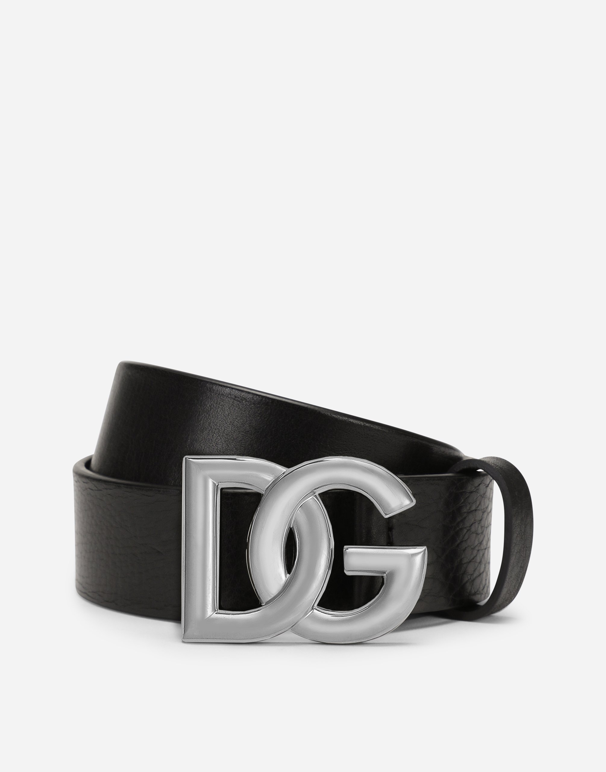 ブラックのメンズ Tumbled leather belt with crossover DG logo buckle | Dolce&Gabbana®