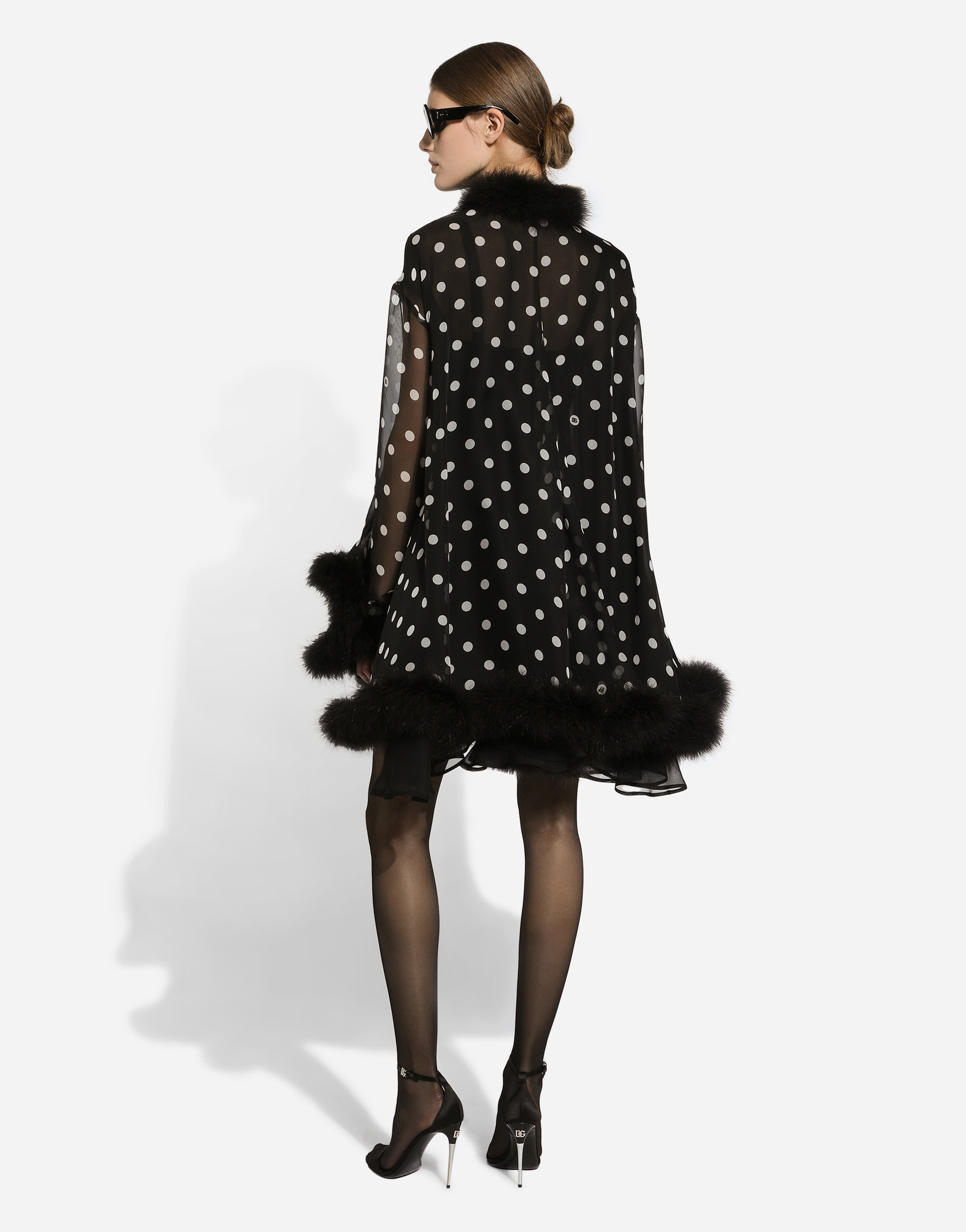 Shop Dolce & Gabbana Chiffon Cape With Polka-dot Print And Marabou Trim In プリ