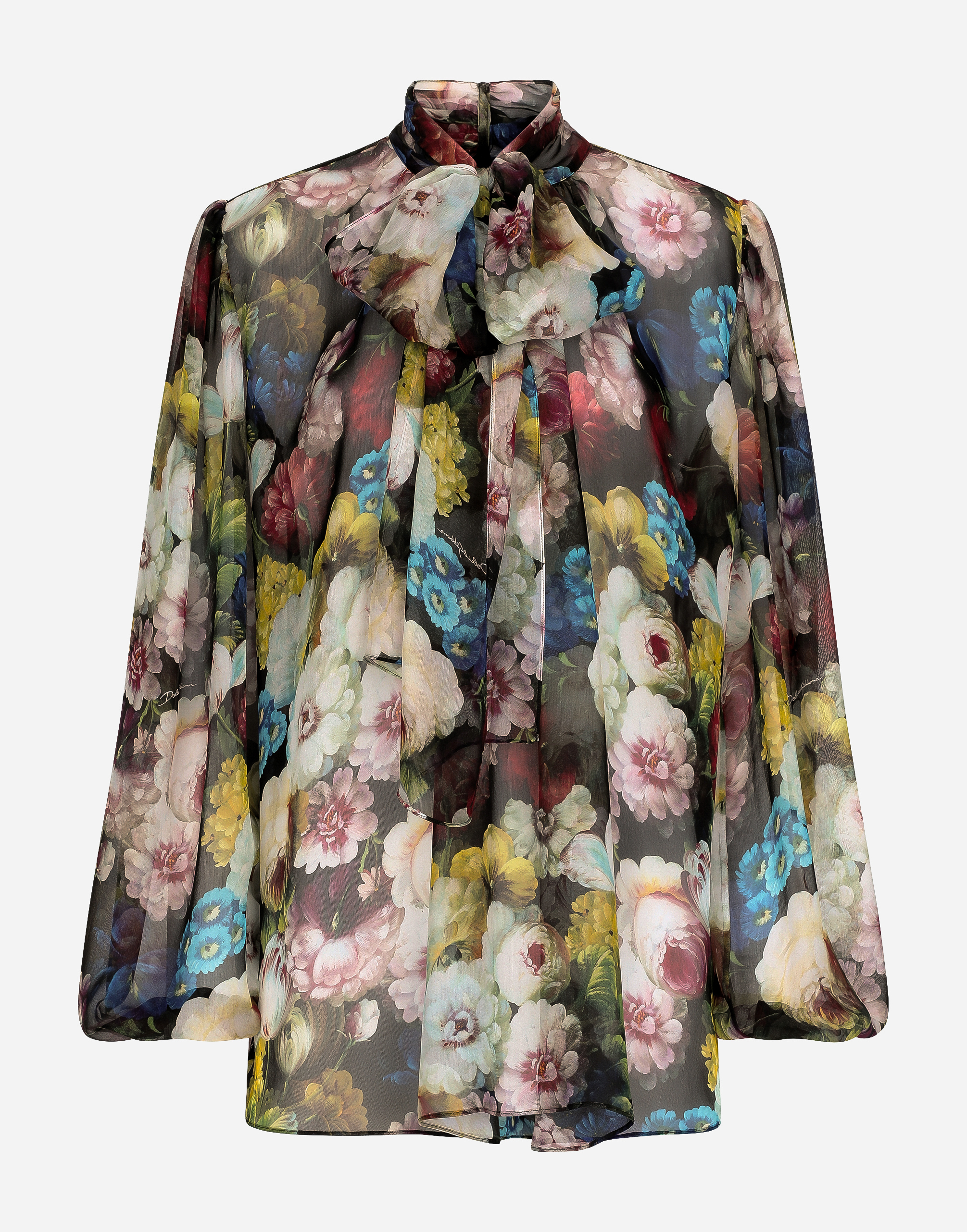 DOLCE & GABBANA CHIFFON SHIRT WITH NOCTURNAL FLOWER PRINT