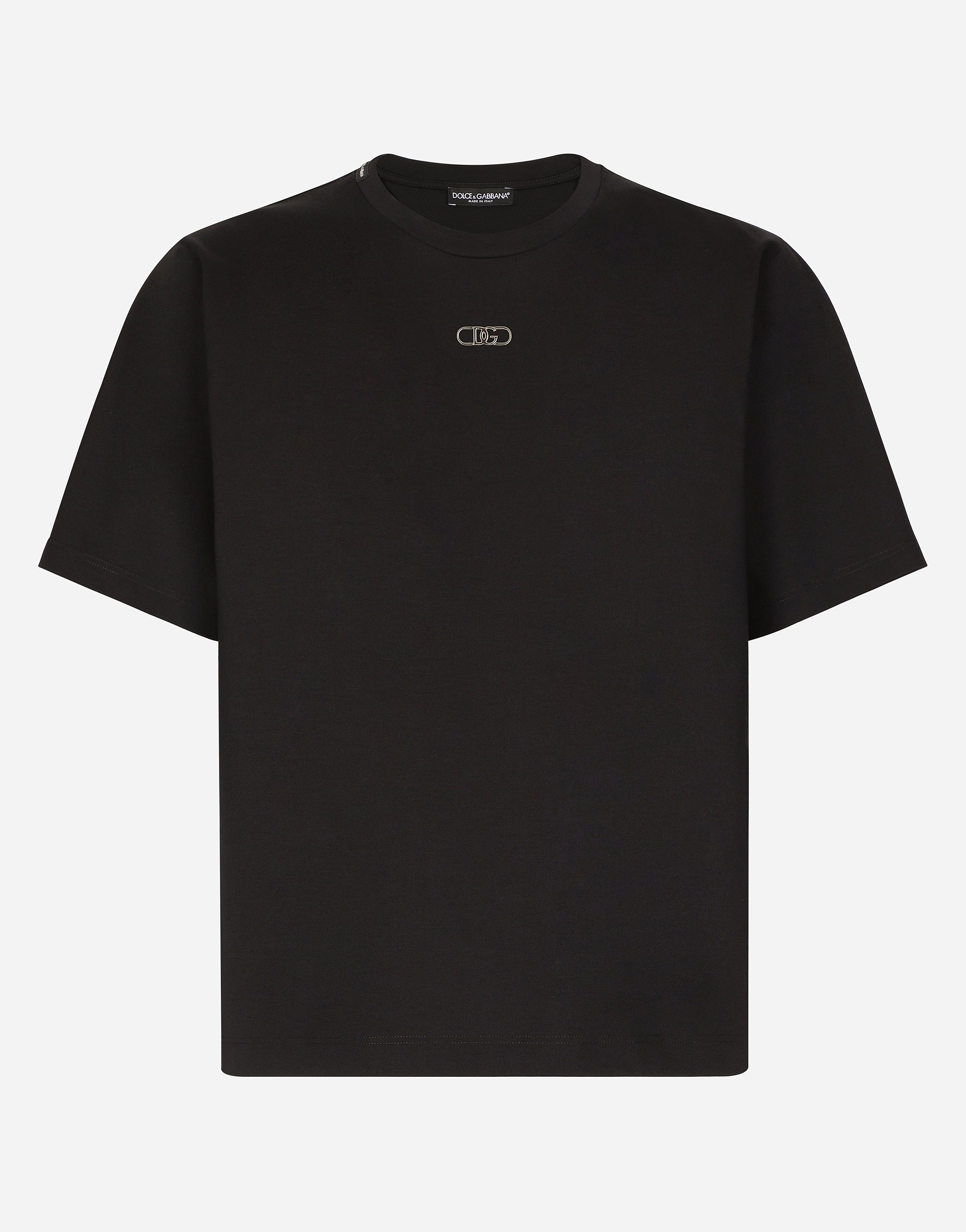 Cotton T-shirt with metal logo in Black for Men | Dolce&Gabbana®