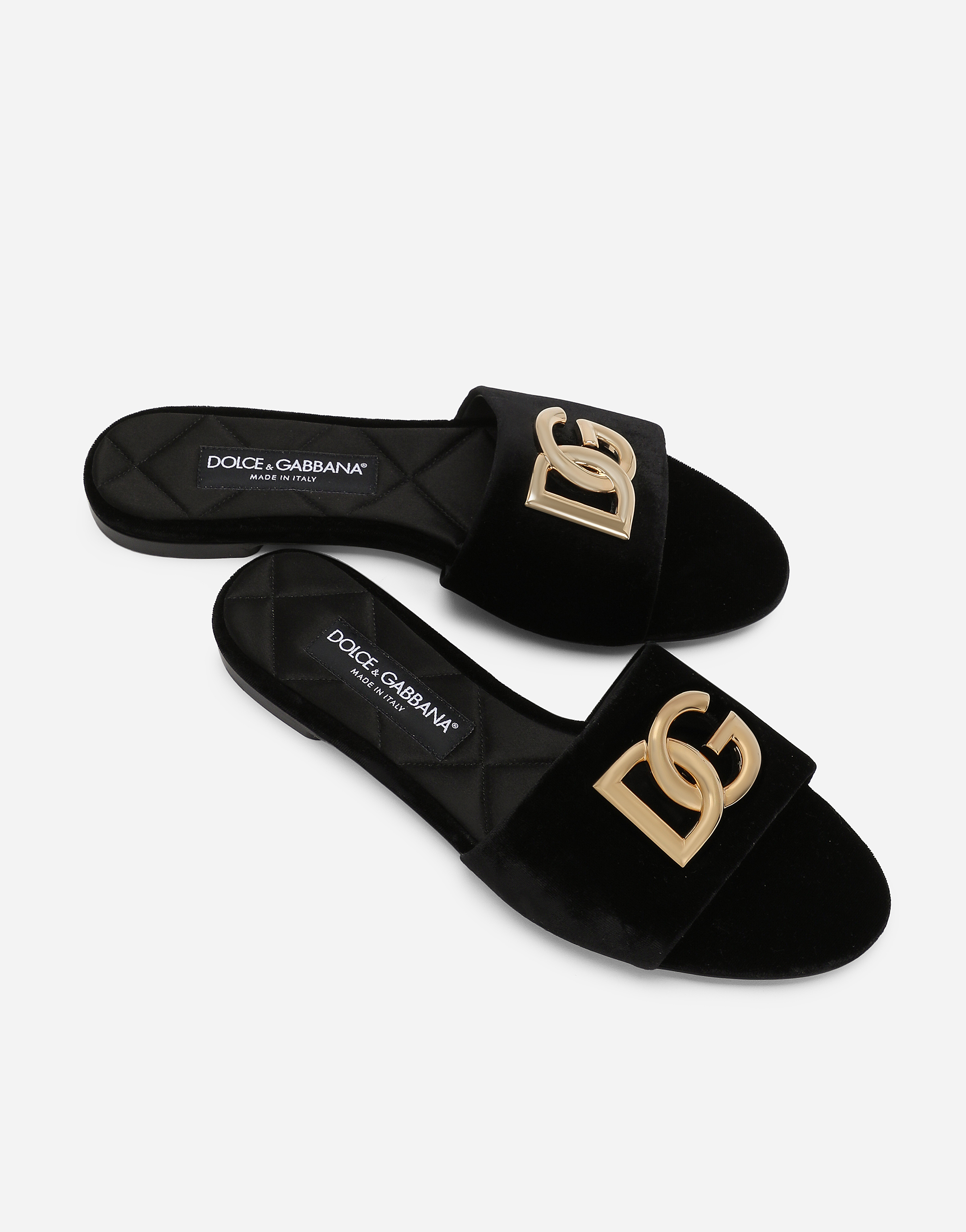 Shop Dolce & Gabbana Velvet Sliders In Black