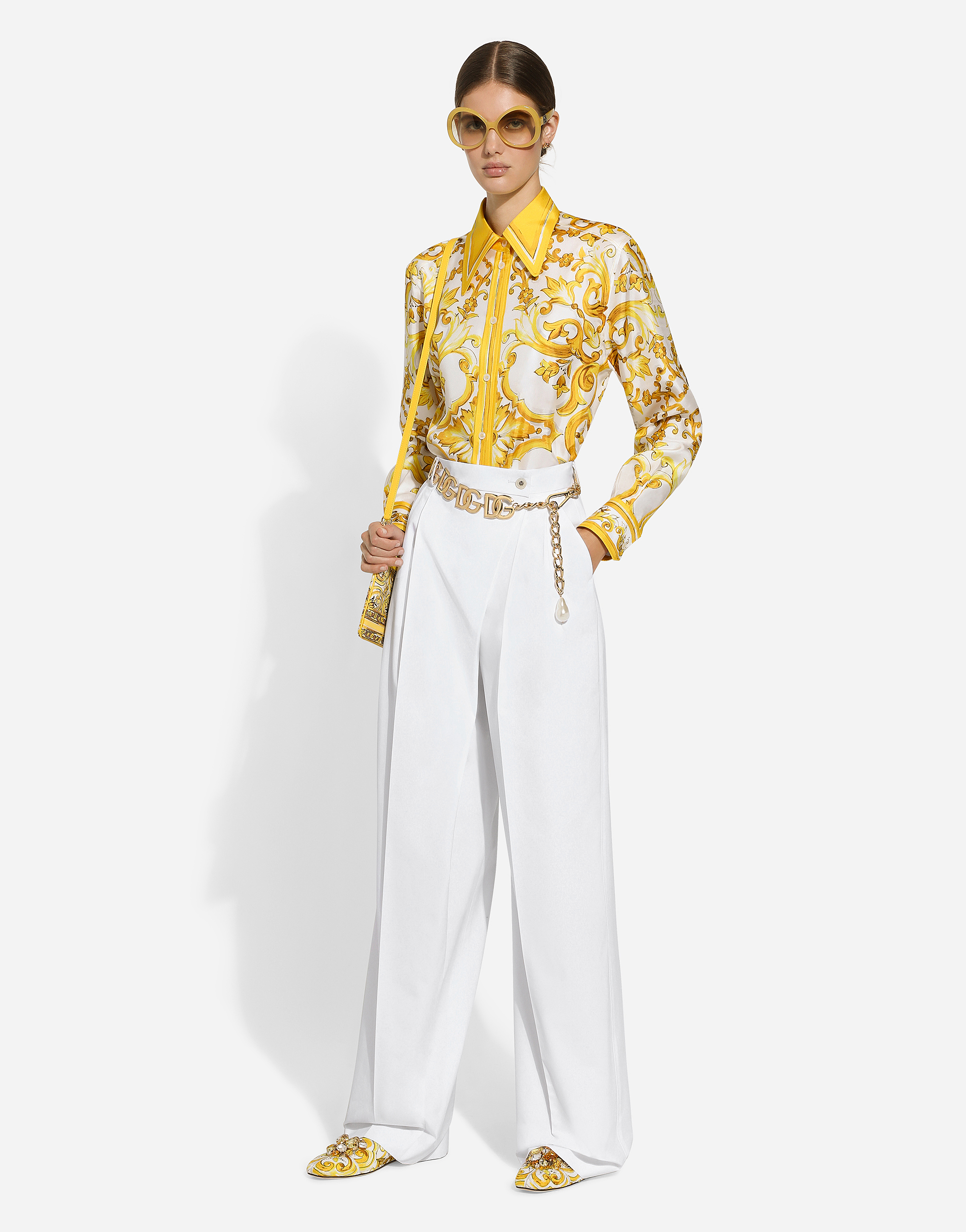 Shop Dolce & Gabbana Flared Cotton Poplin Pants In White