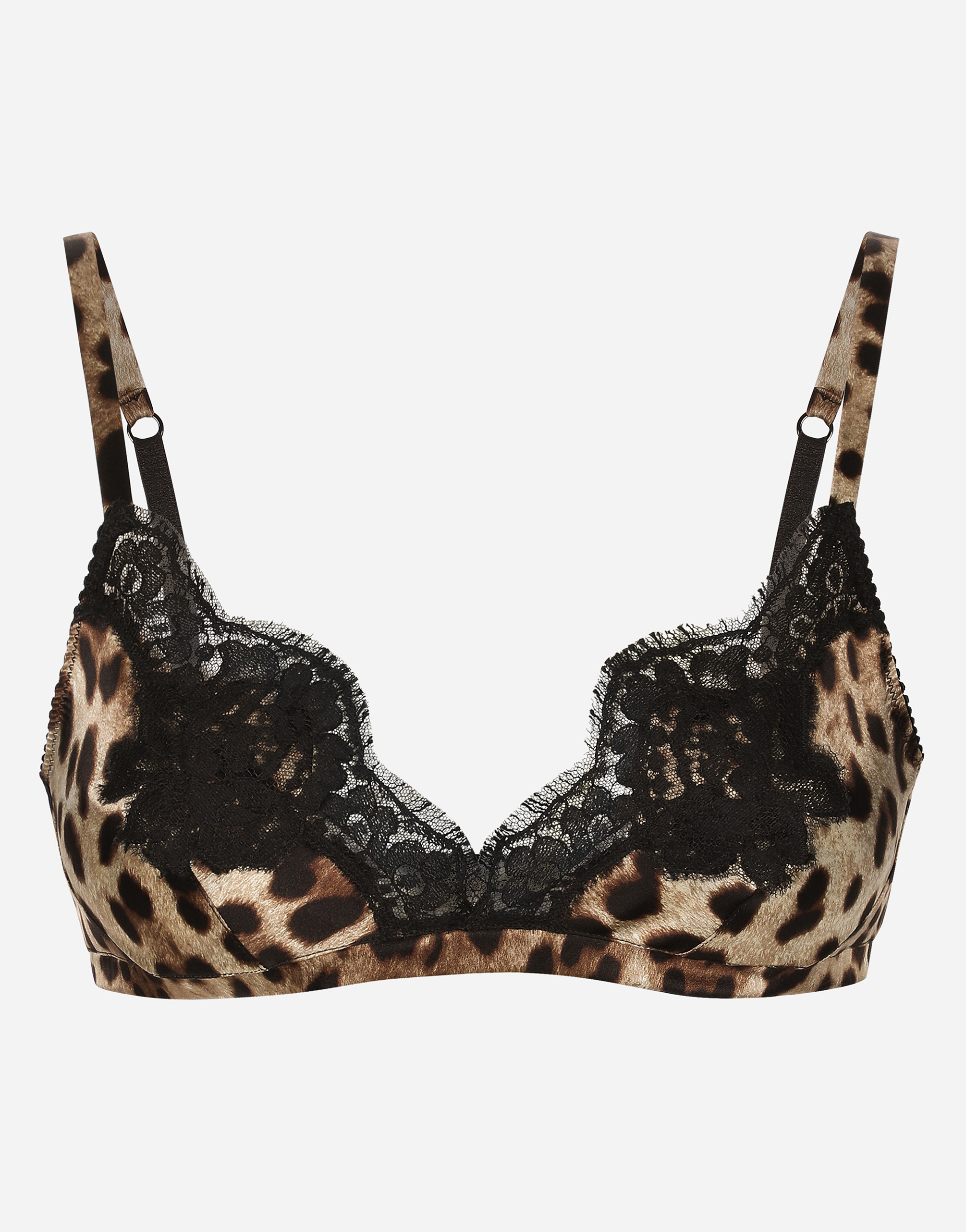 Leopard-print soft-cup satin bra with lace detailing in Multicolor for  Women | Dolce&Gabbana®